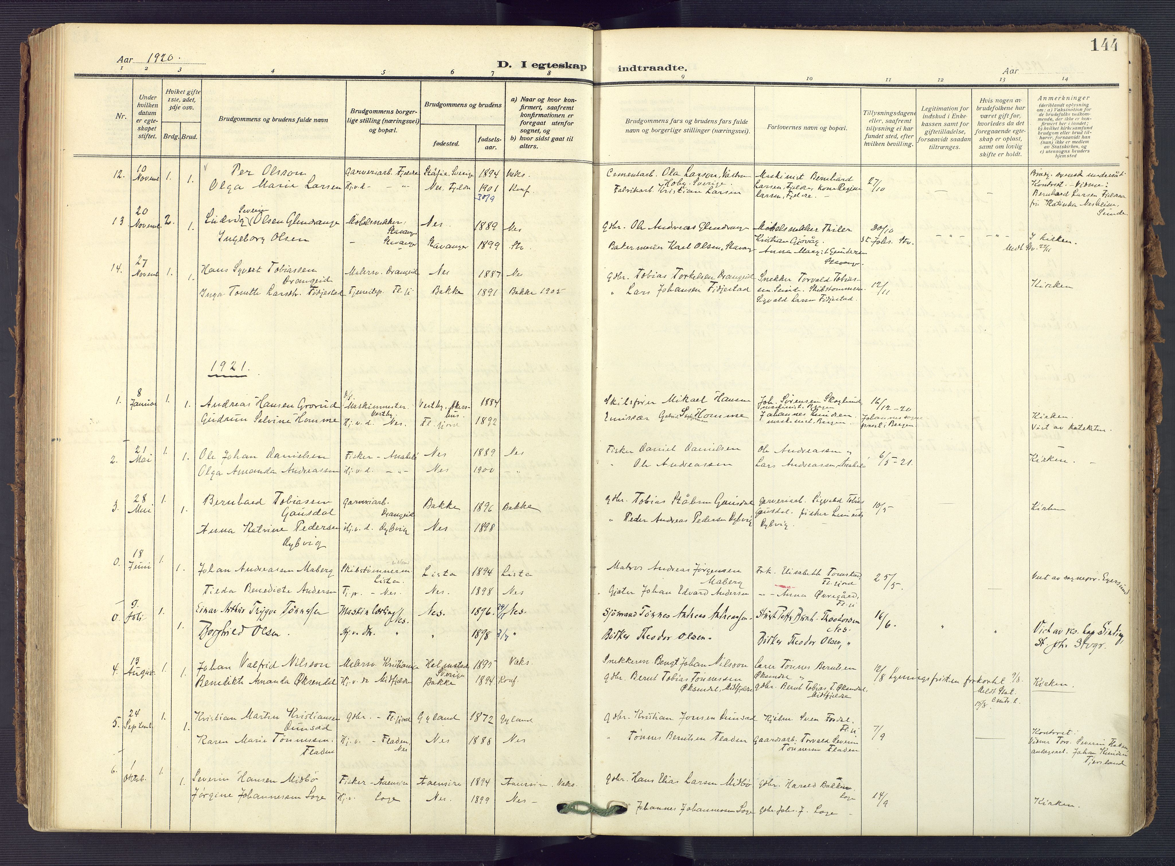 Flekkefjord sokneprestkontor, AV/SAK-1111-0012/F/Fa/Fac/L0010: Ministerialbok nr. A 10, 1910-1927, s. 144