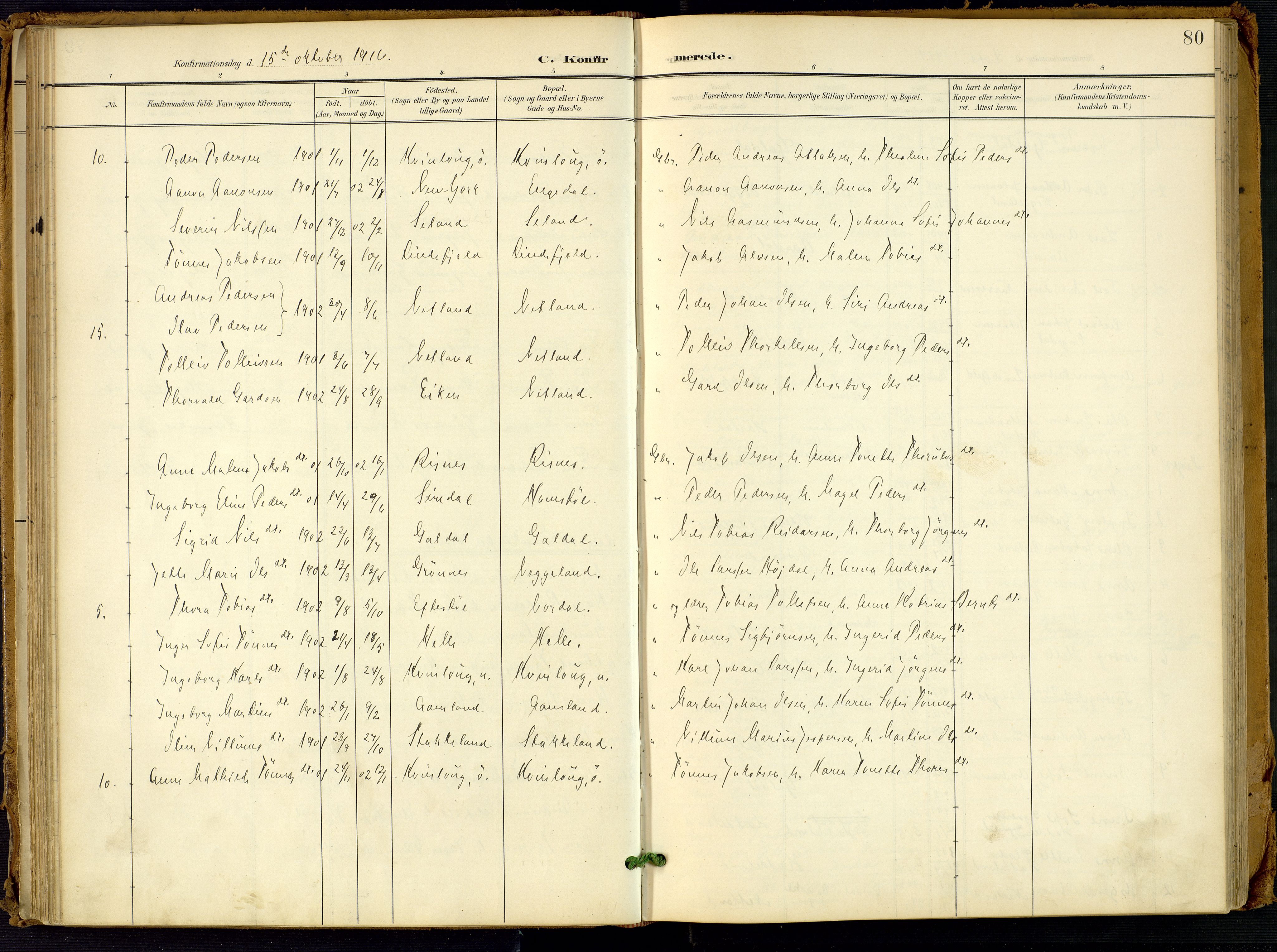 Fjotland sokneprestkontor, AV/SAK-1111-0010/F/Fa/L0003: Ministerialbok nr. A 3, 1899-1917, s. 80
