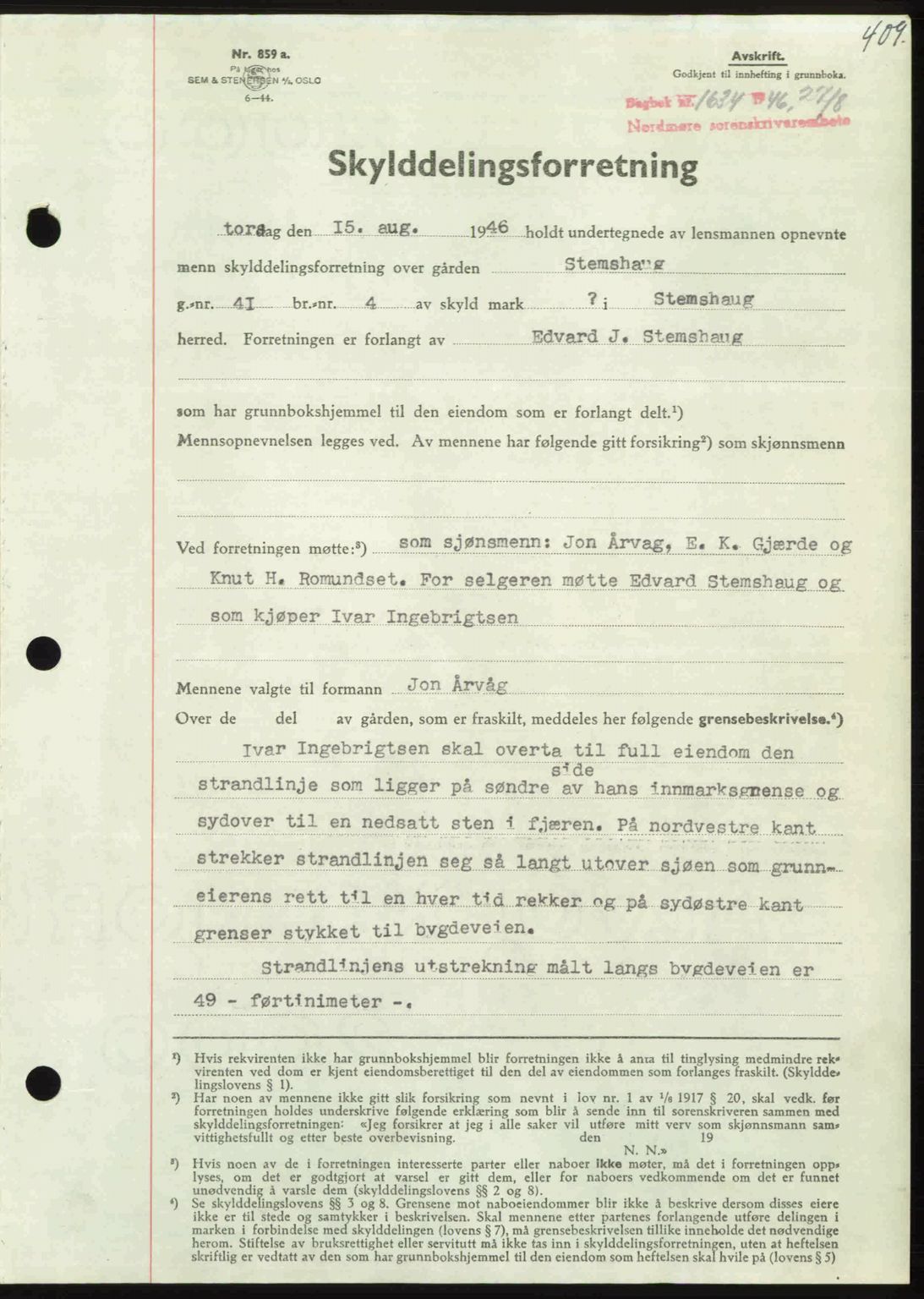 Nordmøre sorenskriveri, SAT/A-4132/1/2/2Ca: Pantebok nr. A102, 1946-1946, Dagboknr: 1634/1946