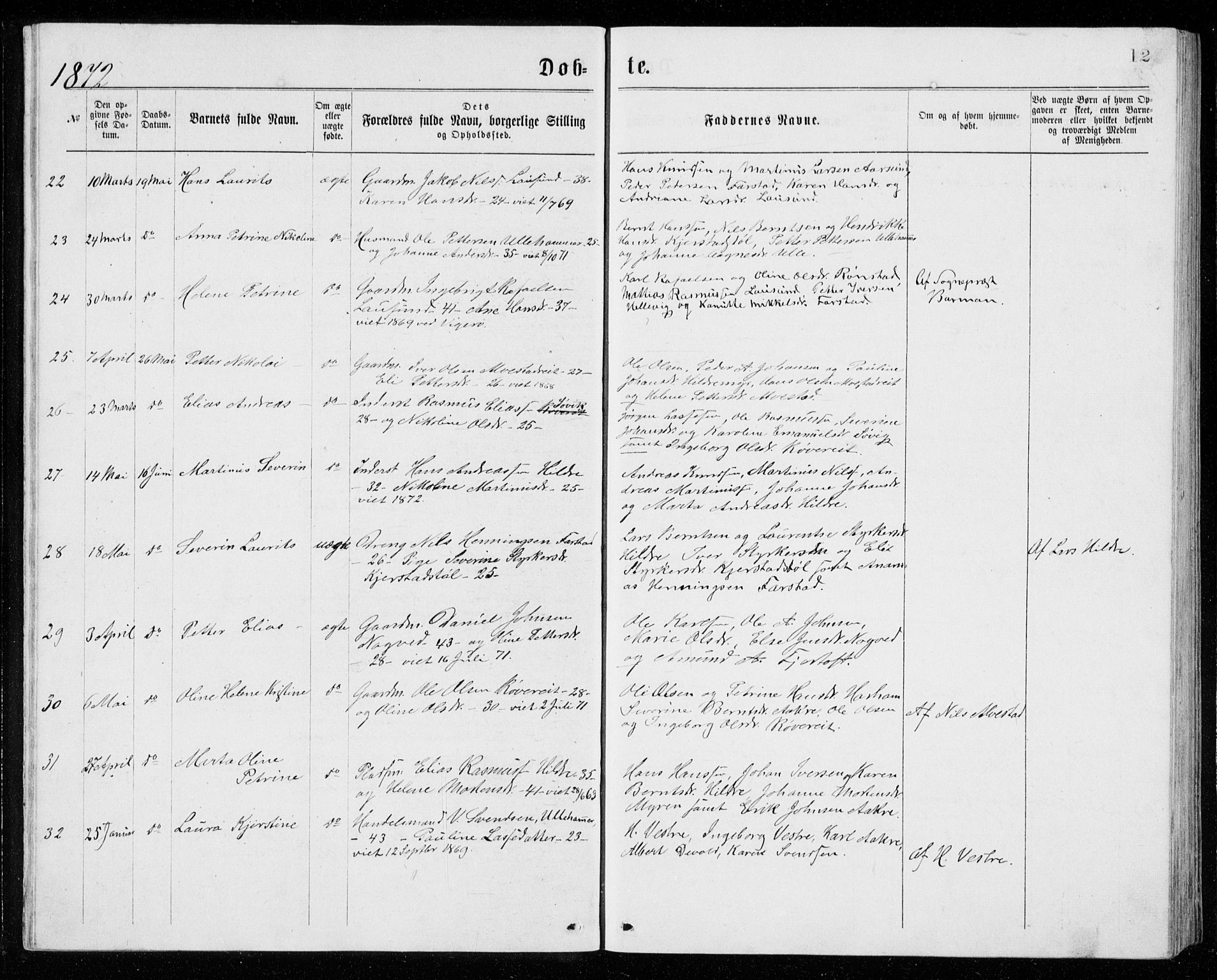 Ministerialprotokoller, klokkerbøker og fødselsregistre - Møre og Romsdal, AV/SAT-A-1454/536/L0509: Klokkerbok nr. 536C04, 1871-1881, s. 12