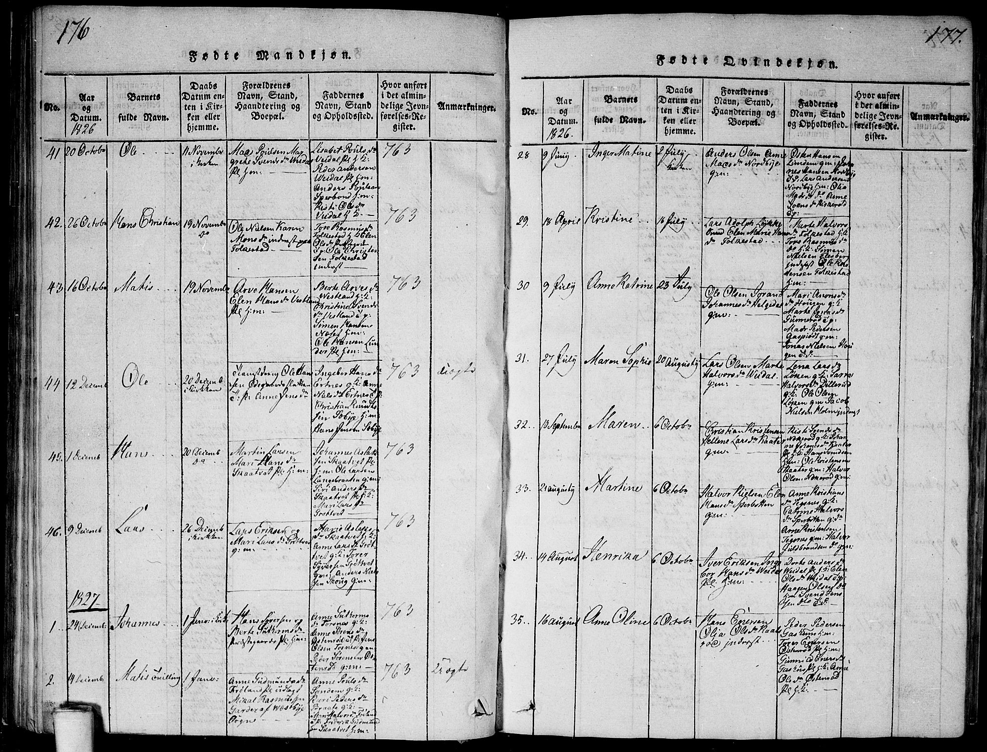 Våler prestekontor Kirkebøker, AV/SAO-A-11083/G/Ga/L0001: Klokkerbok nr. I 1, 1815-1839, s. 176-177