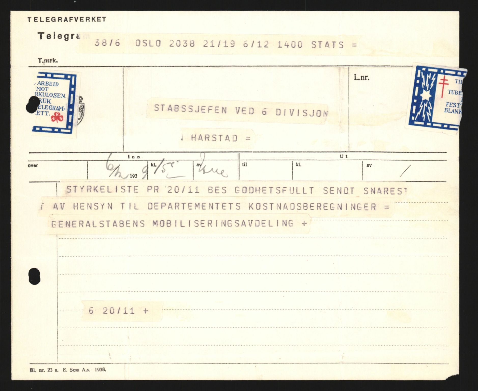 Forsvaret, Forsvarets krigshistoriske avdeling, AV/RA-RAFA-2017/Y/Yb/L0128: II-C-11-600  -  6. Divisjon / 6. Distriktskommando, 1936-1940