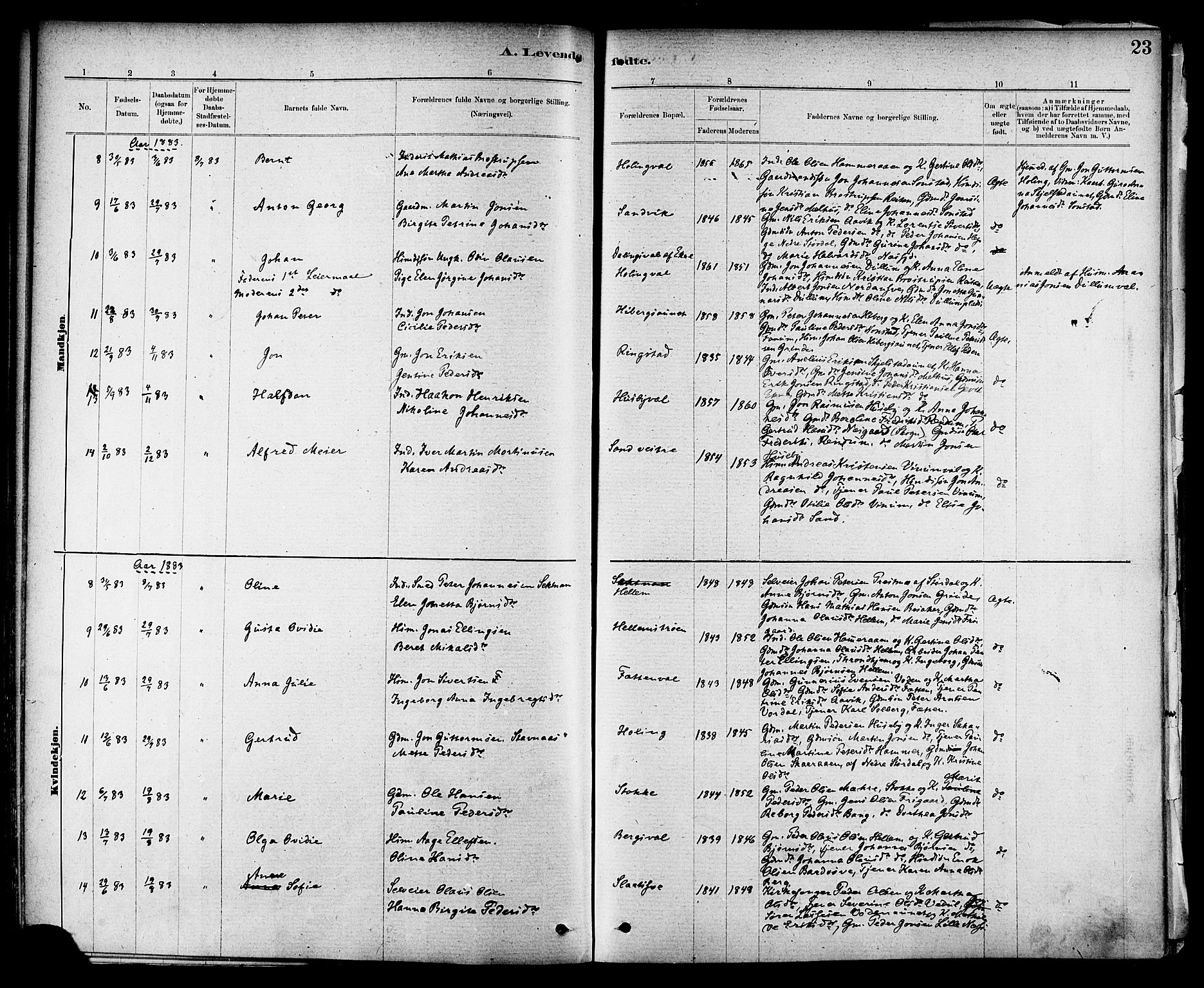 Ministerialprotokoller, klokkerbøker og fødselsregistre - Nord-Trøndelag, SAT/A-1458/714/L0130: Ministerialbok nr. 714A01, 1878-1895, s. 23