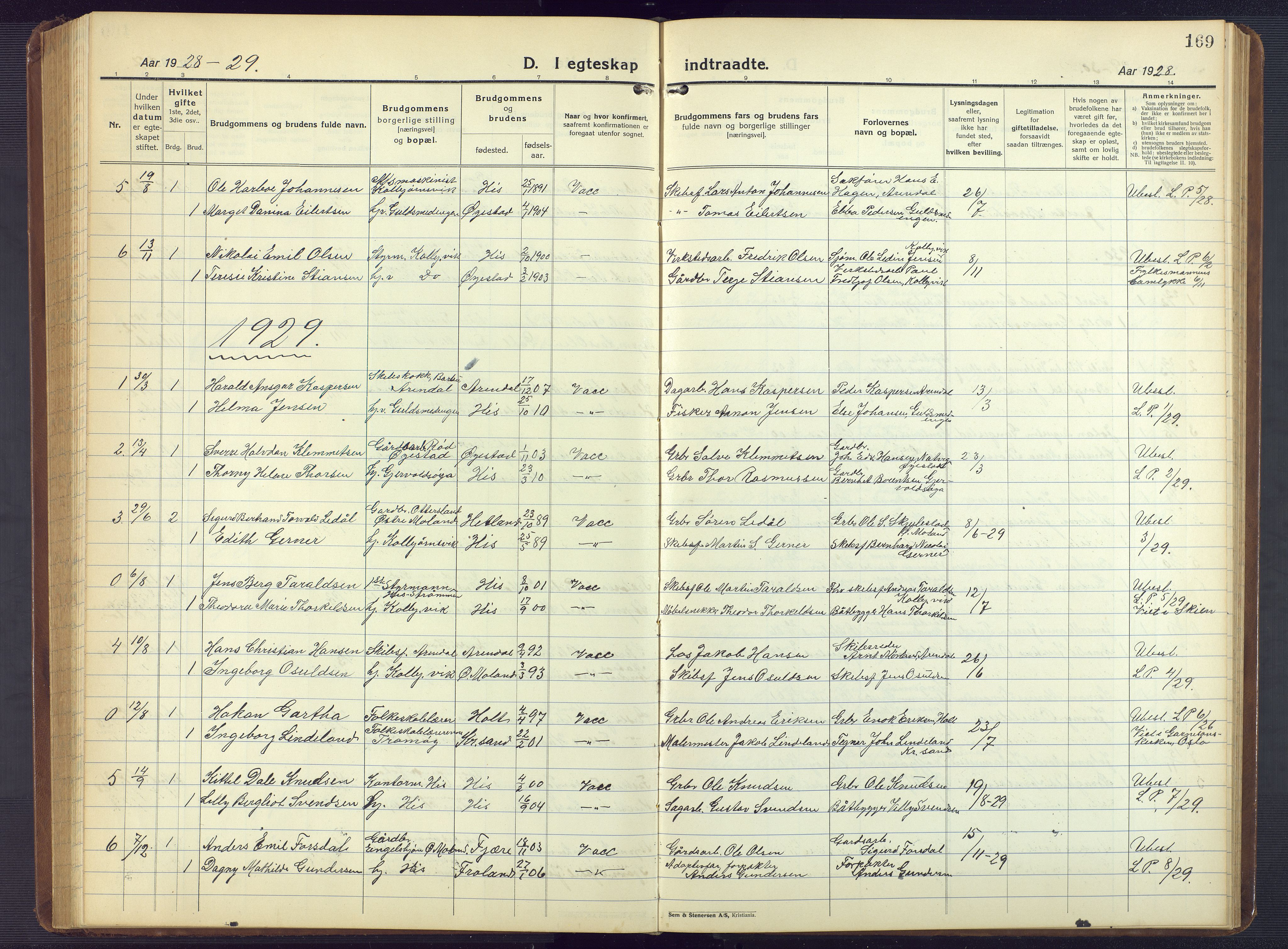 Hisøy sokneprestkontor, AV/SAK-1111-0020/F/Fb/L0005: Klokkerbok nr. B 5, 1924-1946, s. 169