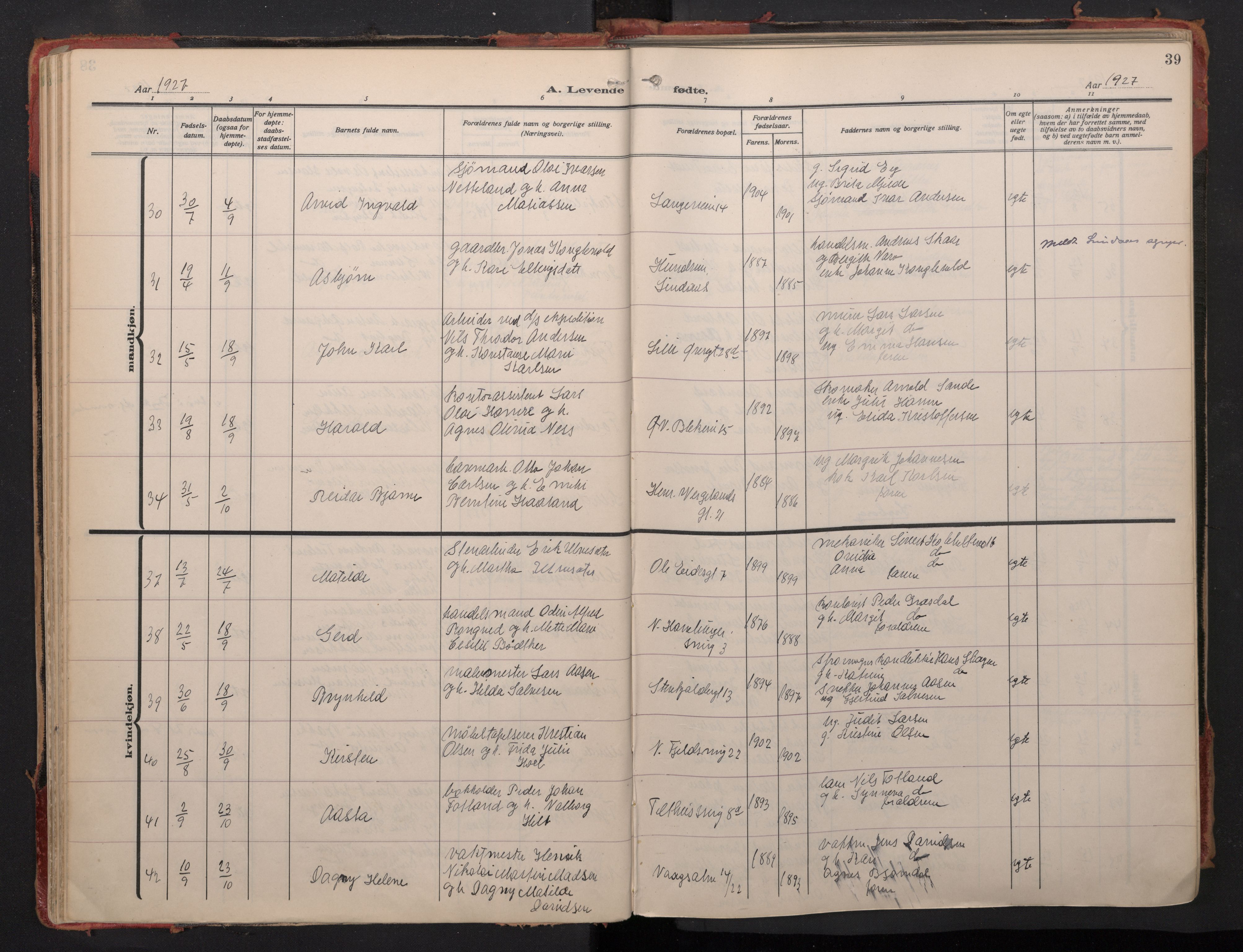 Korskirken sokneprestembete, AV/SAB-A-76101/H/Haa/L0024: Ministerialbok nr. B 11, 1923-1950, s. 38b-39a