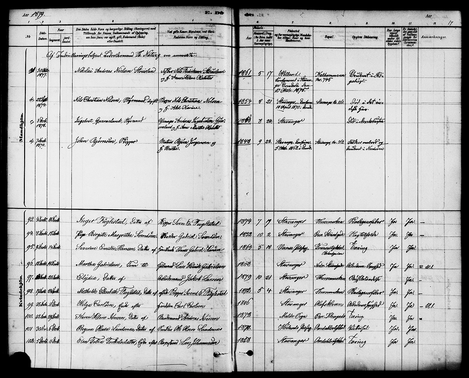 Domkirken sokneprestkontor, AV/SAST-A-101812/001/30/30BA/L0027: Ministerialbok nr. A 26, 1878-1896, s. 17
