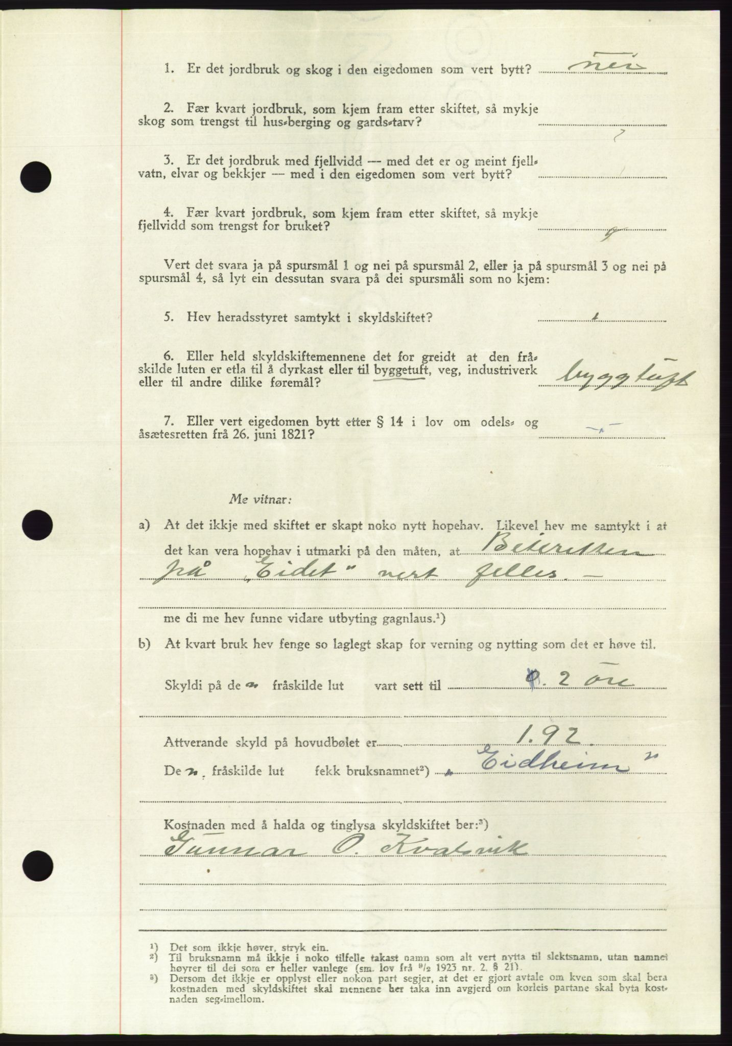 Søre Sunnmøre sorenskriveri, AV/SAT-A-4122/1/2/2C/L0085: Pantebok nr. 11A, 1949-1949, Dagboknr: 1827/1949