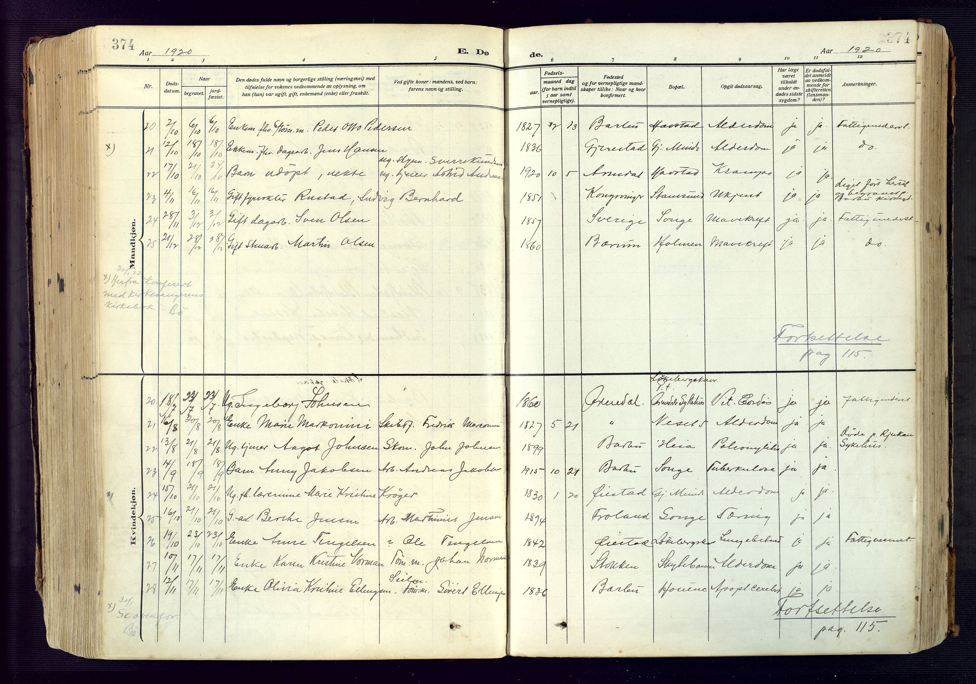 Barbu sokneprestkontor, AV/SAK-1111-0003/F/Fa/L0006: Ministerialbok nr. A 6, 1910-1929, s. 374