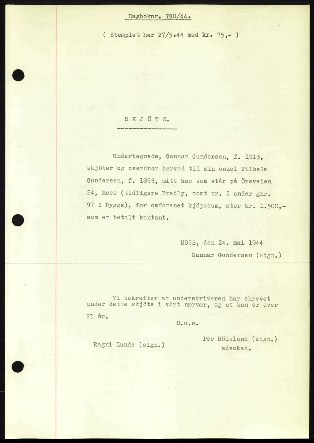 Moss sorenskriveri, SAO/A-10168: Pantebok nr. A12, 1943-1944, Dagboknr: 790/1944