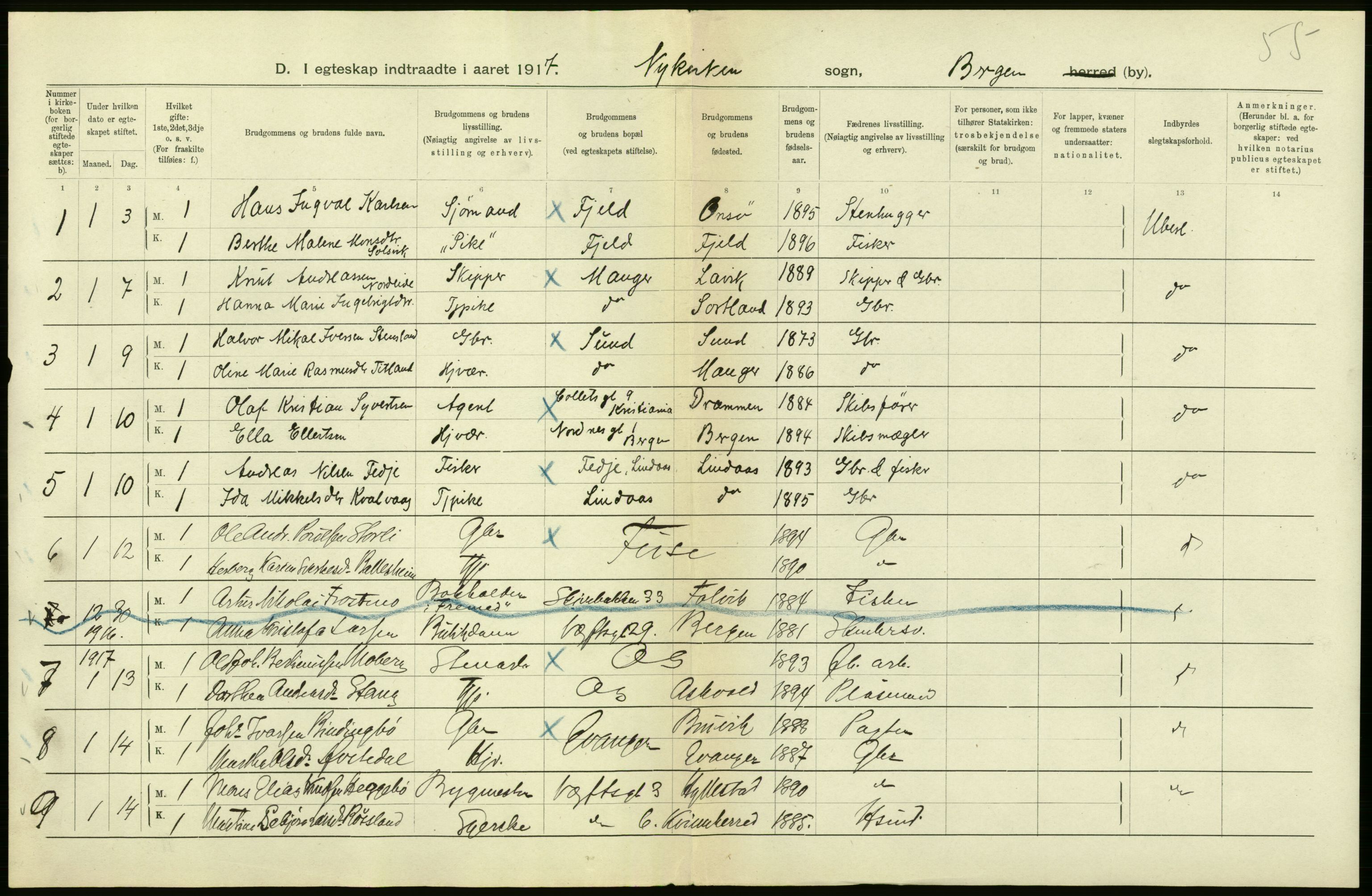 Statistisk sentralbyrå, Sosiodemografiske emner, Befolkning, AV/RA-S-2228/D/Df/Dfb/Dfbg/L0038: Bergen: Gifte, døde, dødfødte., 1917, s. 120