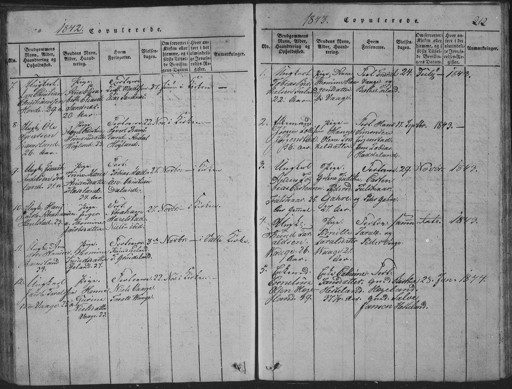 Sør-Audnedal sokneprestkontor, SAK/1111-0039/F/Fb/Fba/L0001: Klokkerbok nr. B 1, 1815-1850, s. 212