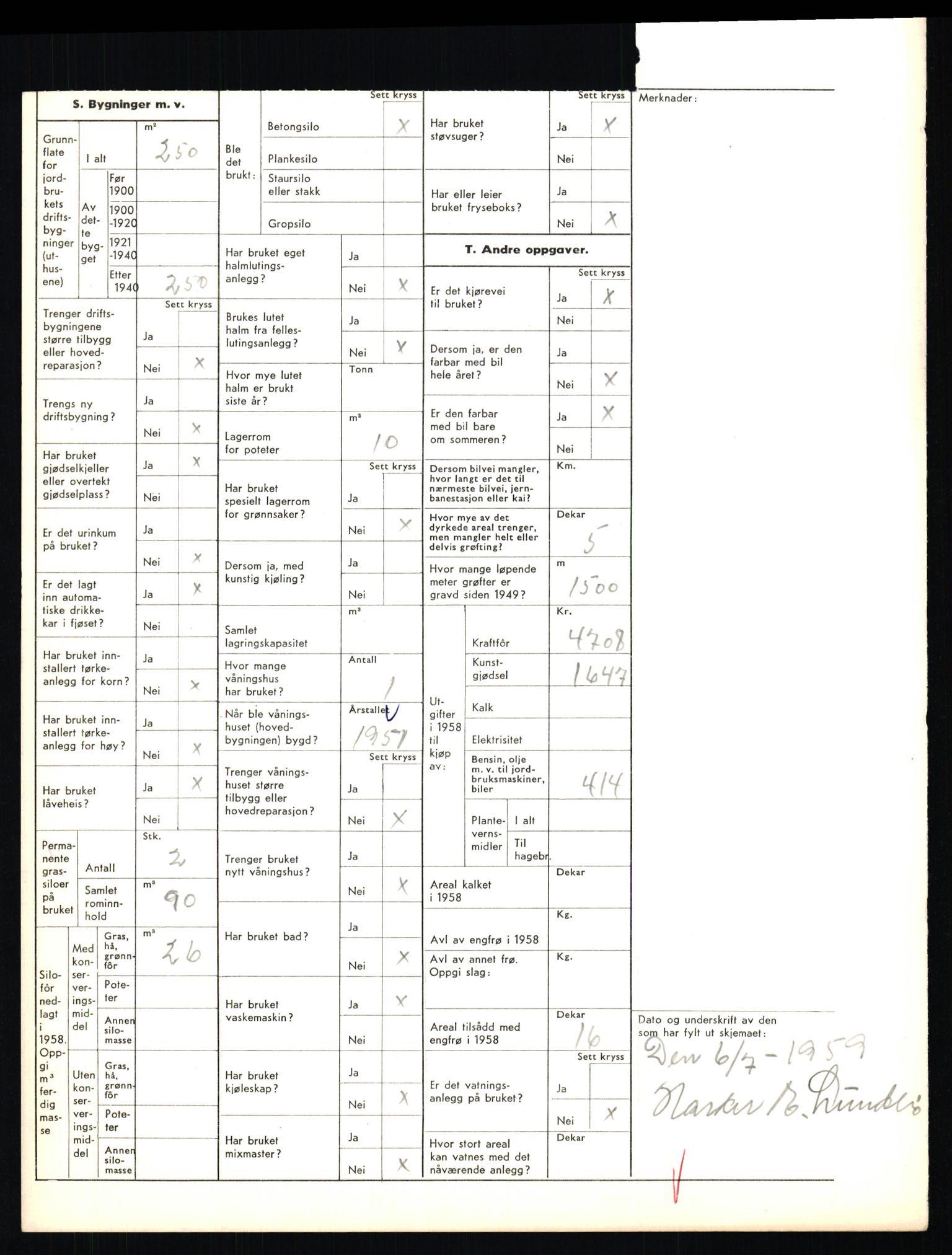 Statistisk sentralbyrå, Næringsøkonomiske emner, Jordbruk, skogbruk, jakt, fiske og fangst, AV/RA-S-2234/G/Gd/L0655: Troms: 1924 Målselv (kl. 4-10), 1959, s. 2183