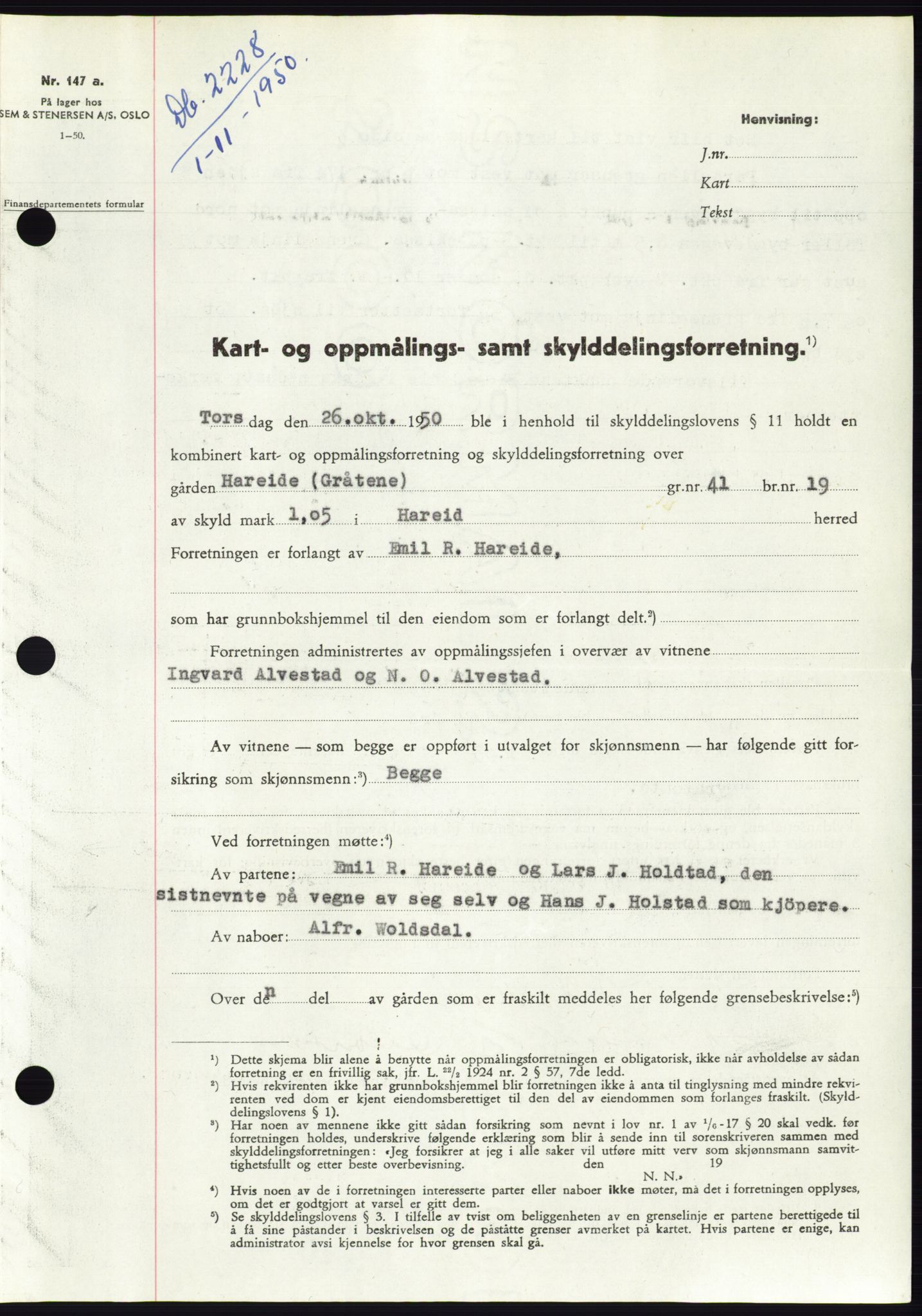 Søre Sunnmøre sorenskriveri, SAT/A-4122/1/2/2C/L0088: Pantebok nr. 14A, 1950-1951, Dagboknr: 2228/1950
