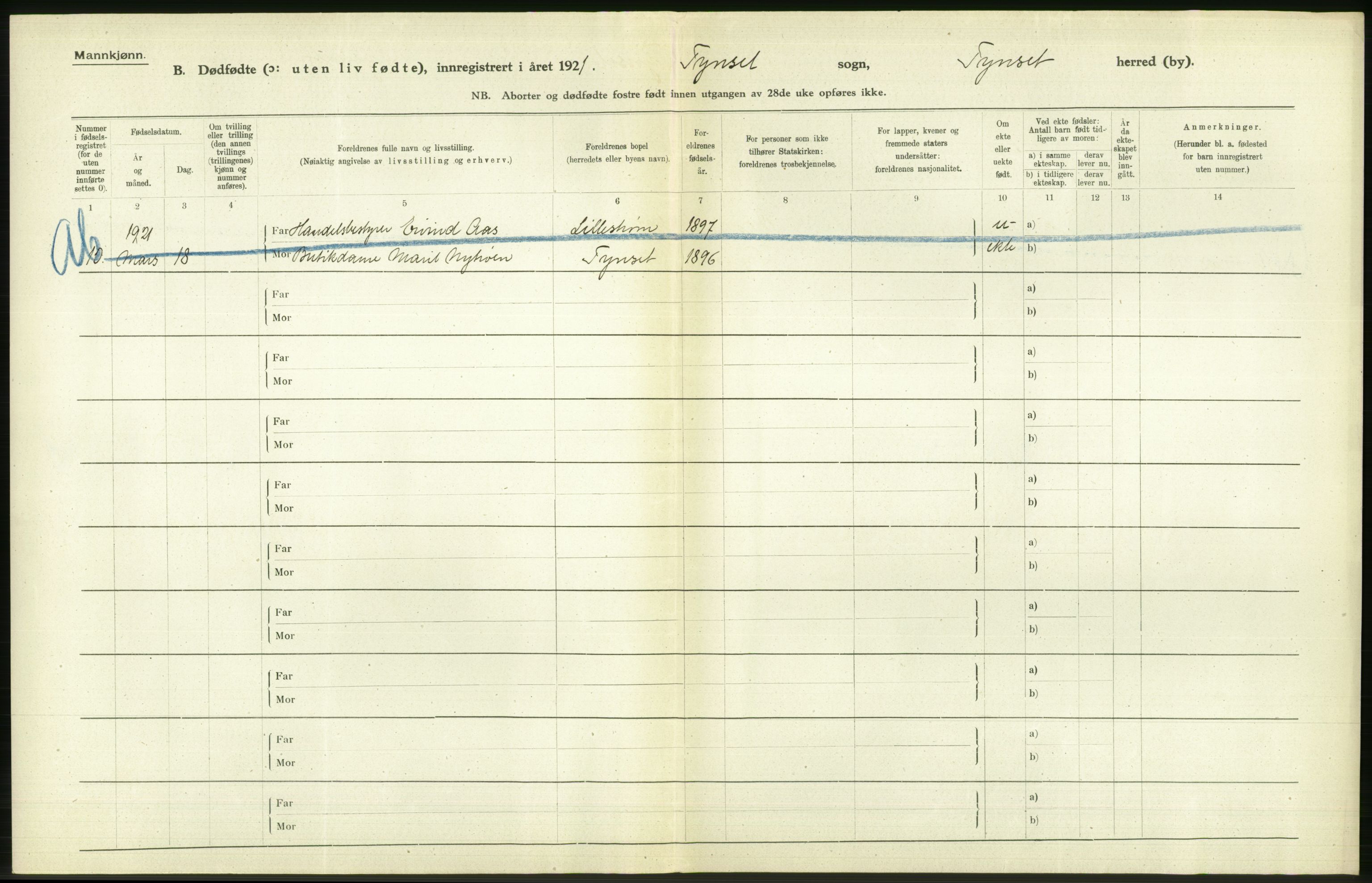 Statistisk sentralbyrå, Sosiodemografiske emner, Befolkning, RA/S-2228/D/Df/Dfc/Dfca/L0015: Hedemark fylke: Levendefødte menn og kvinner. Byer, 1921, s. 832