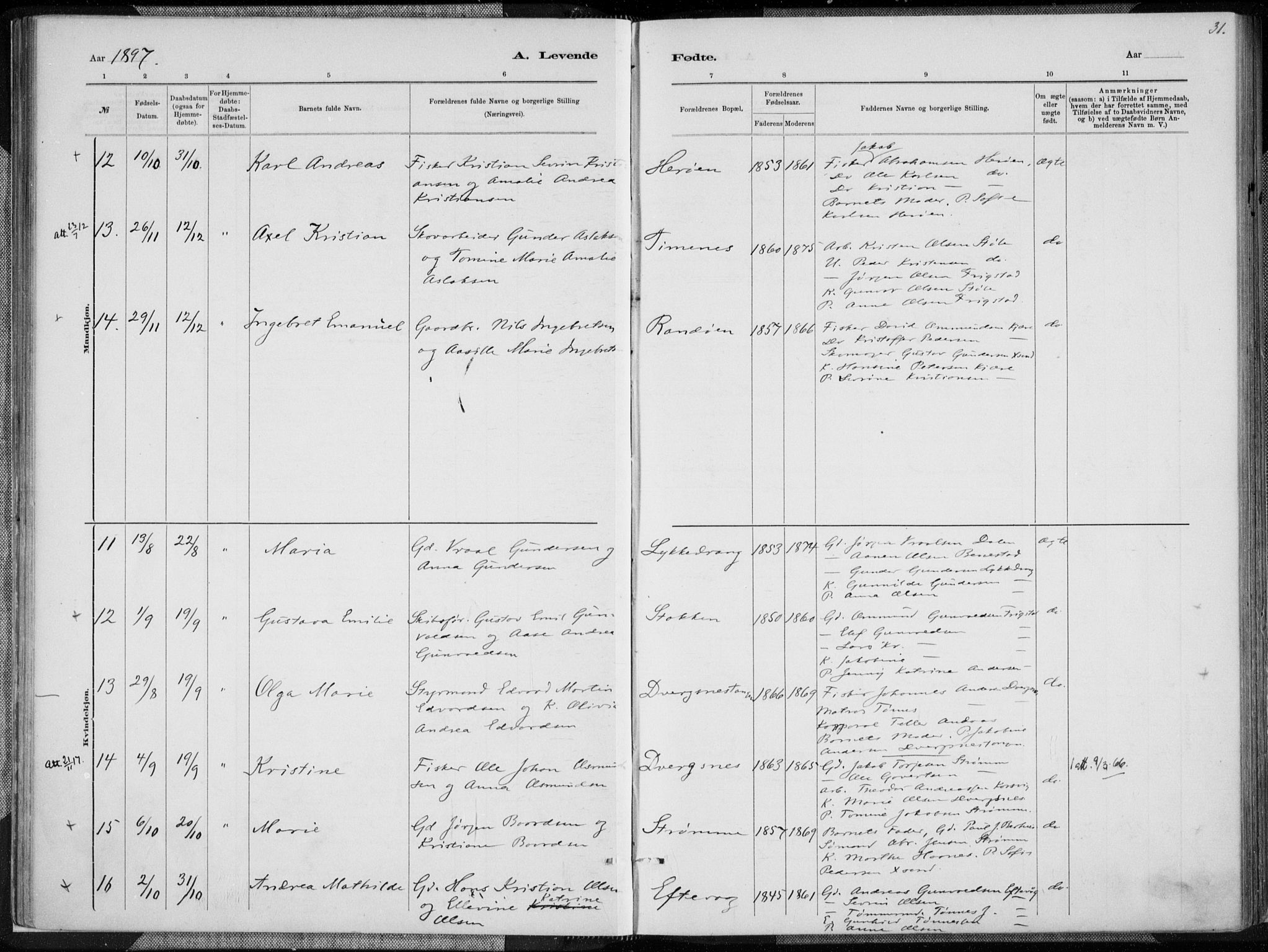 Oddernes sokneprestkontor, AV/SAK-1111-0033/F/Fa/Fab/L0002: Ministerialbok nr. A 2, 1884-1903, s. 31