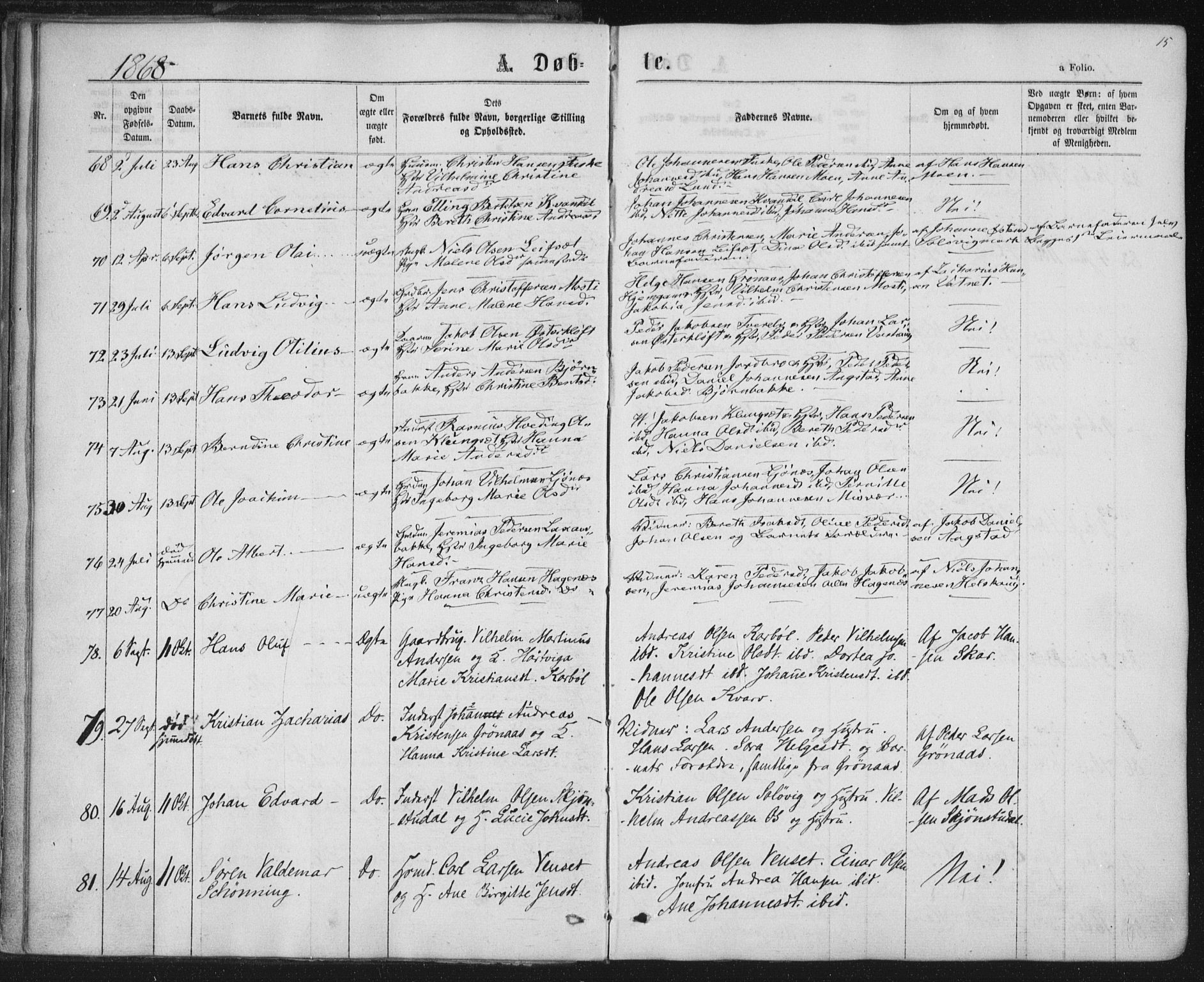 Ministerialprotokoller, klokkerbøker og fødselsregistre - Nordland, AV/SAT-A-1459/852/L0739: Ministerialbok nr. 852A09, 1866-1877, s. 15