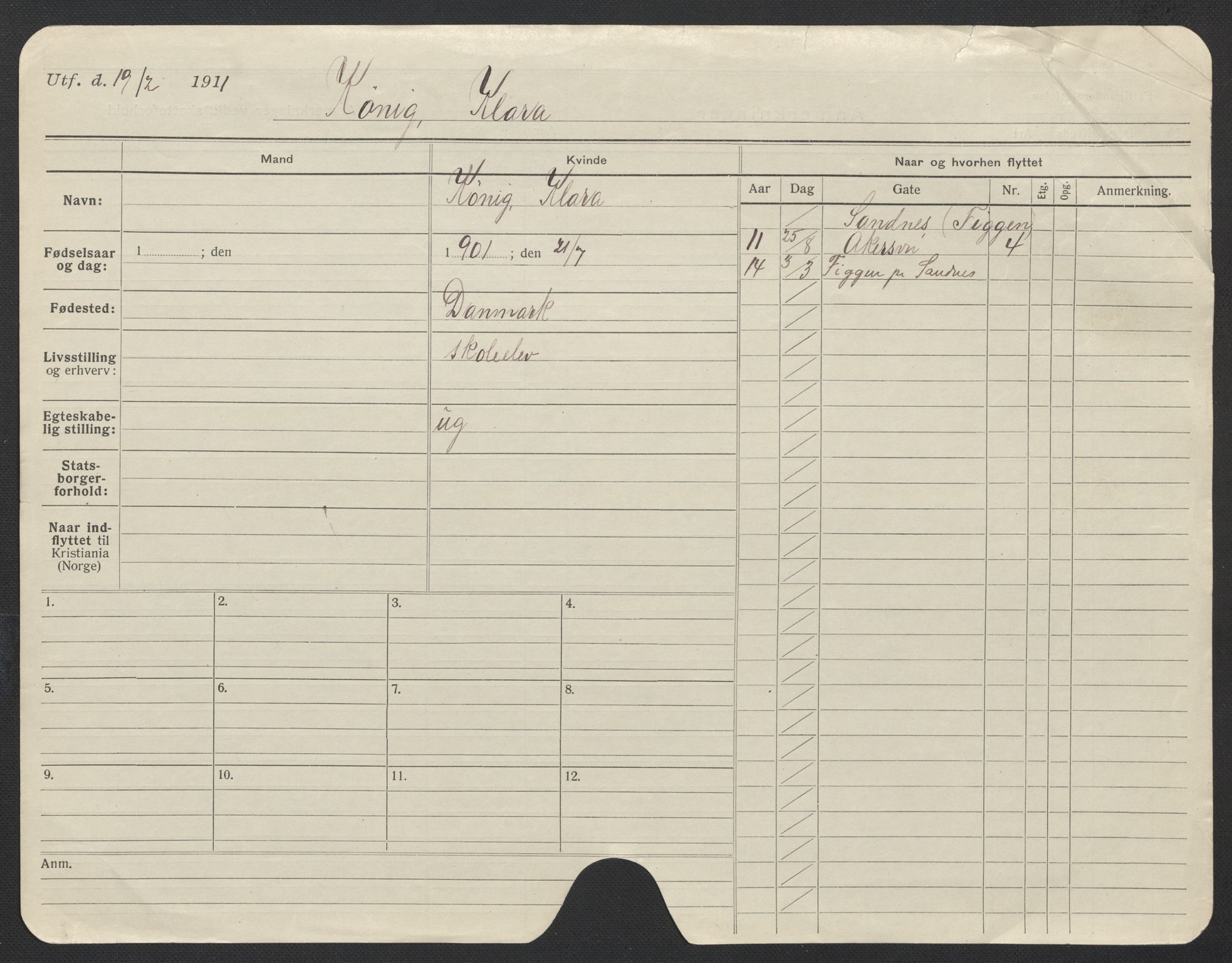 Oslo folkeregister, Registerkort, AV/SAO-A-11715/F/Fa/Fac/L0019: Kvinner, 1906-1914, s. 698a