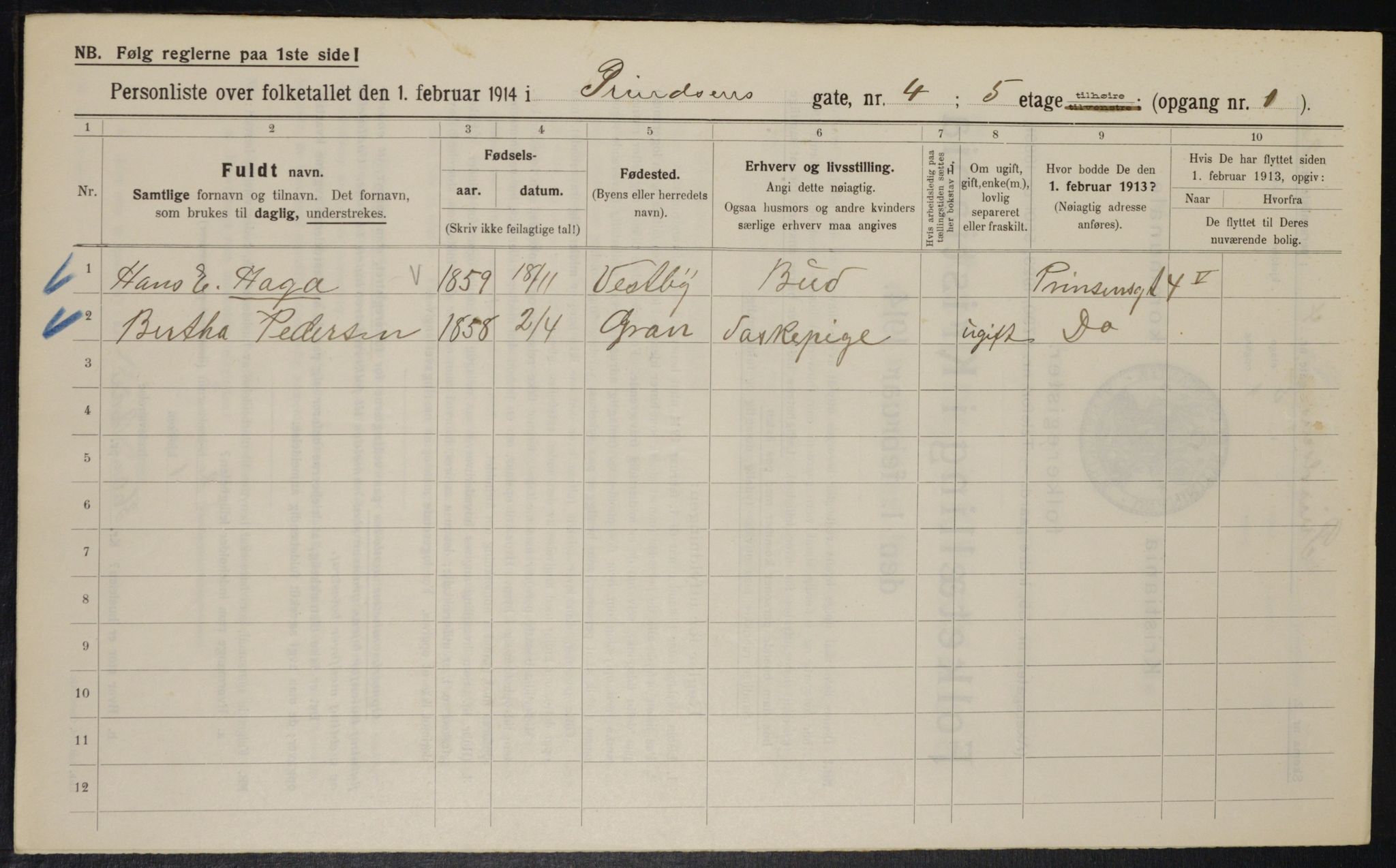 OBA, Kommunal folketelling 1.2.1914 for Kristiania, 1914, s. 81275