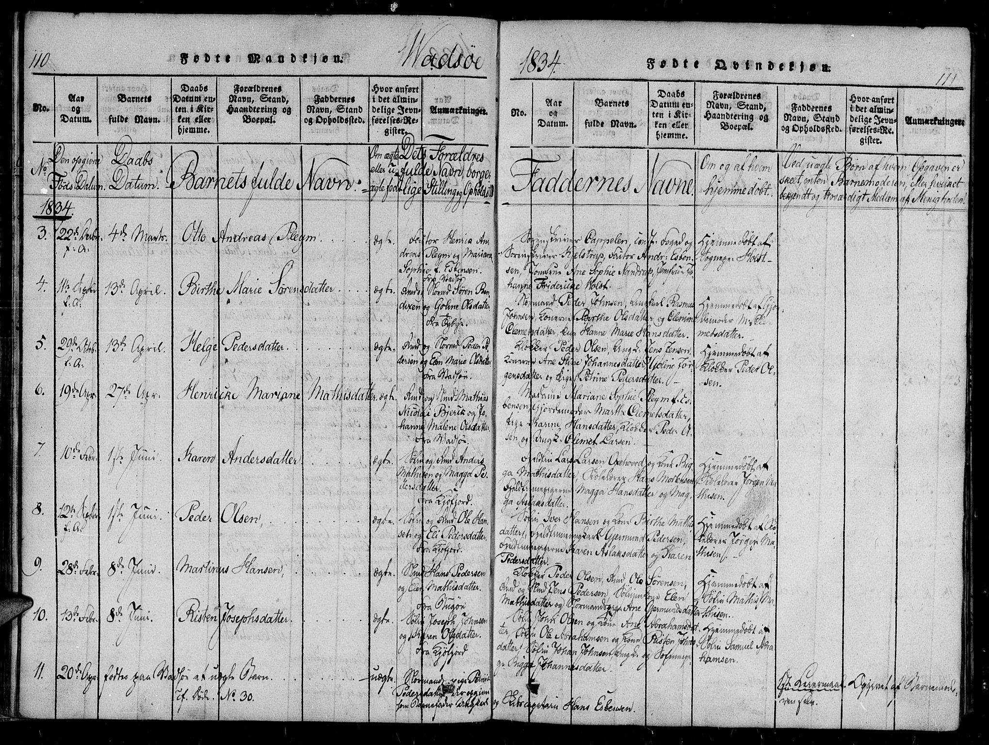 Vadsø sokneprestkontor, AV/SATØ-S-1325/H/Ha/L0003kirke: Ministerialbok nr. 3 /1, 1821-1839, s. 110-111