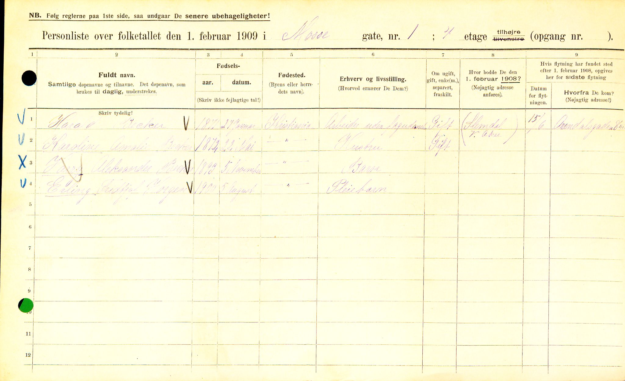 OBA, Kommunal folketelling 1.2.1909 for Kristiania kjøpstad, 1909, s. 59451