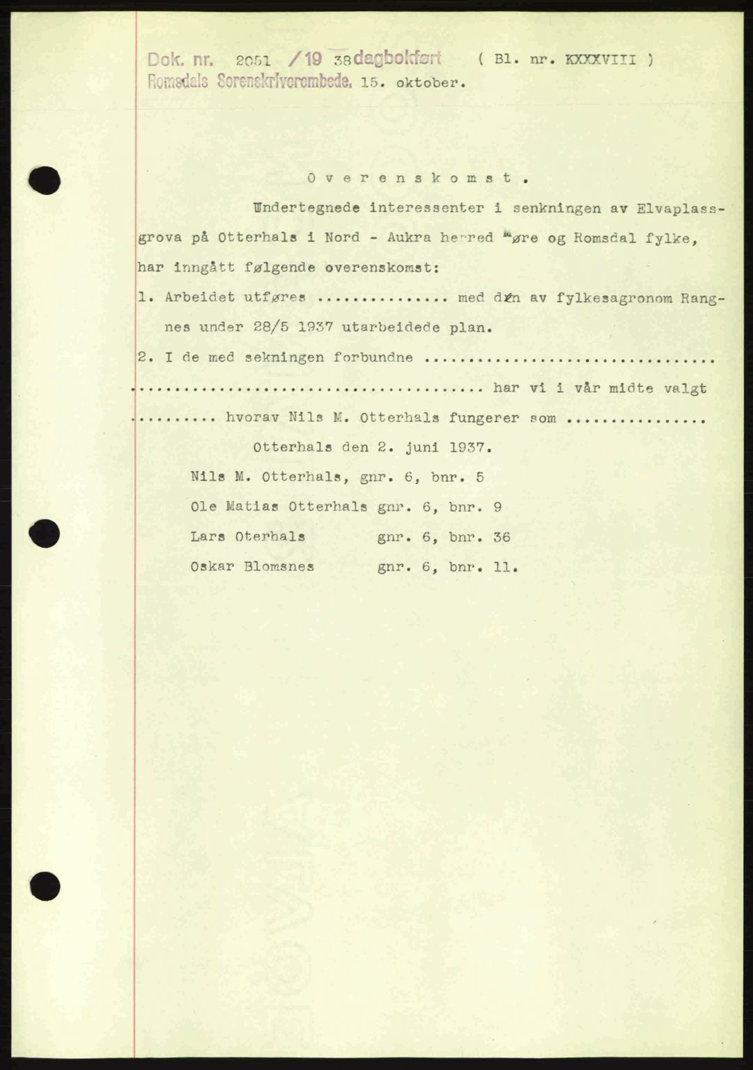 Romsdal sorenskriveri, SAT/A-4149/1/2/2C: Pantebok nr. A5, 1938-1938, Dagboknr: 2051/1938