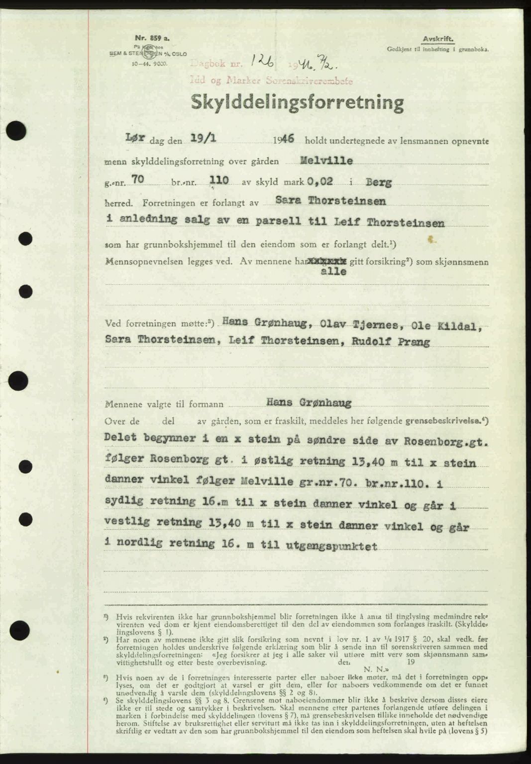 Idd og Marker sorenskriveri, SAO/A-10283/G/Gb/Gbb/L0008: Pantebok nr. A8, 1946-1946, Dagboknr: 126/1946