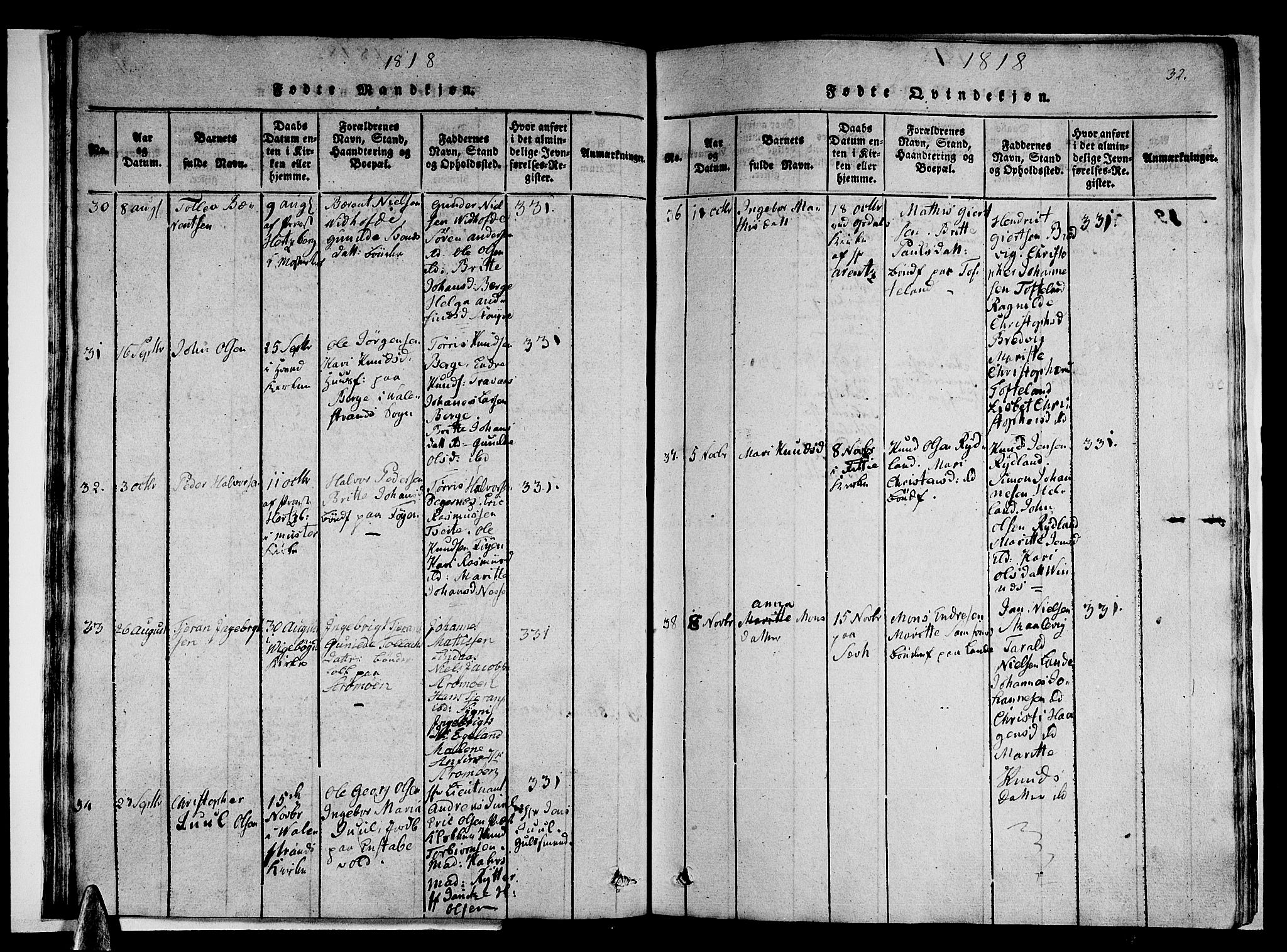 Stord sokneprestembete, AV/SAB-A-78201/H/Haa: Ministerialbok nr. A 5, 1816-1825, s. 32