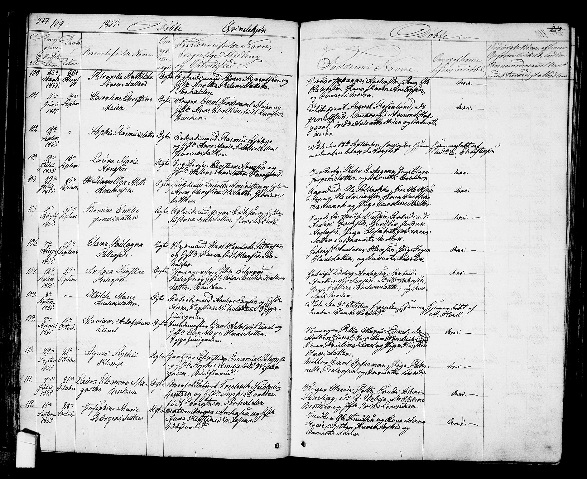 Halden prestekontor Kirkebøker, AV/SAO-A-10909/G/Ga/L0005a: Klokkerbok nr. 5A, 1855-1864, s. 109
