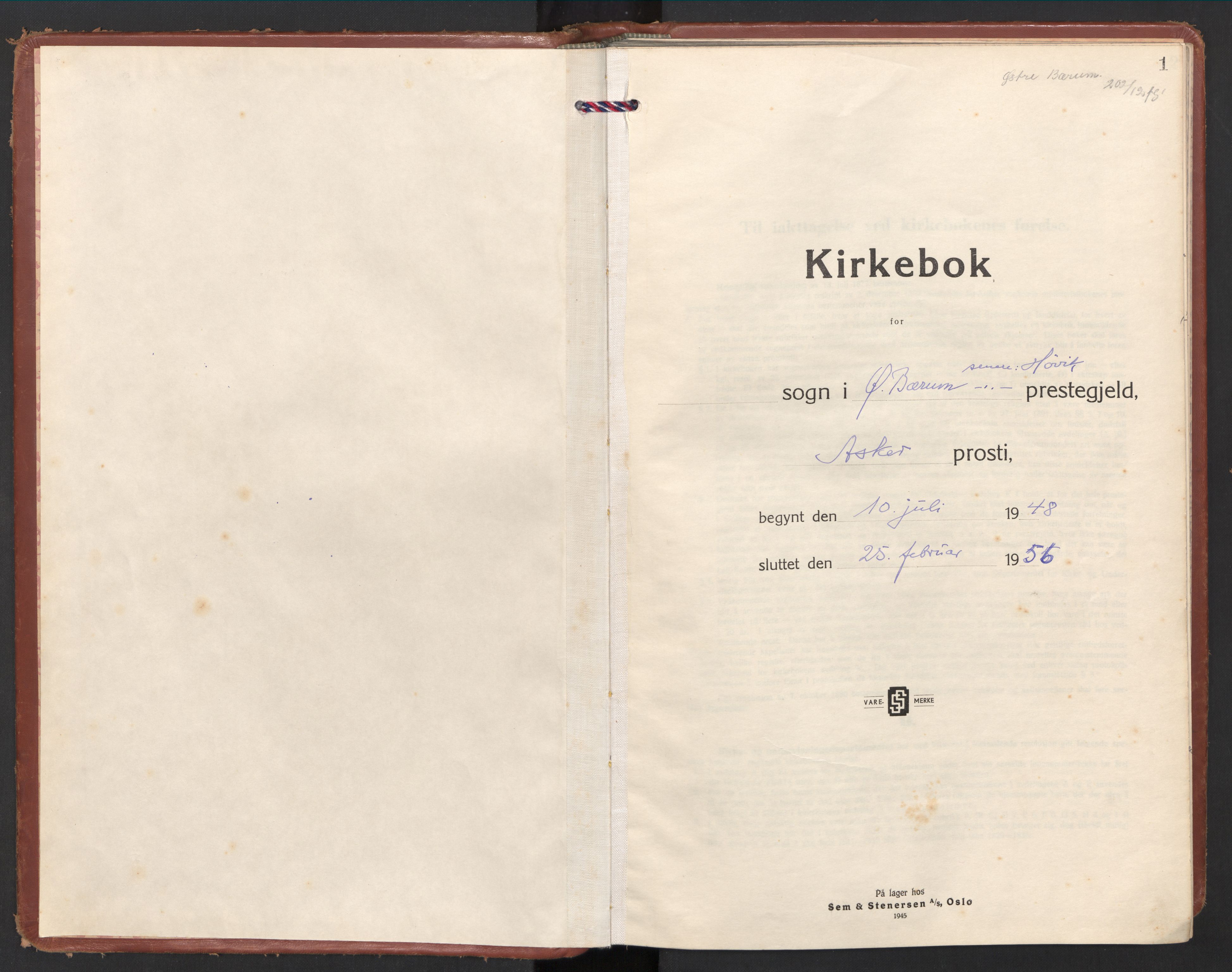 Østre Bærum prestekontor Kirkebøker, SAO/A-10887/F/Fa/L0011: Ministerialbok nr. 11, 1948-1956, s. 1