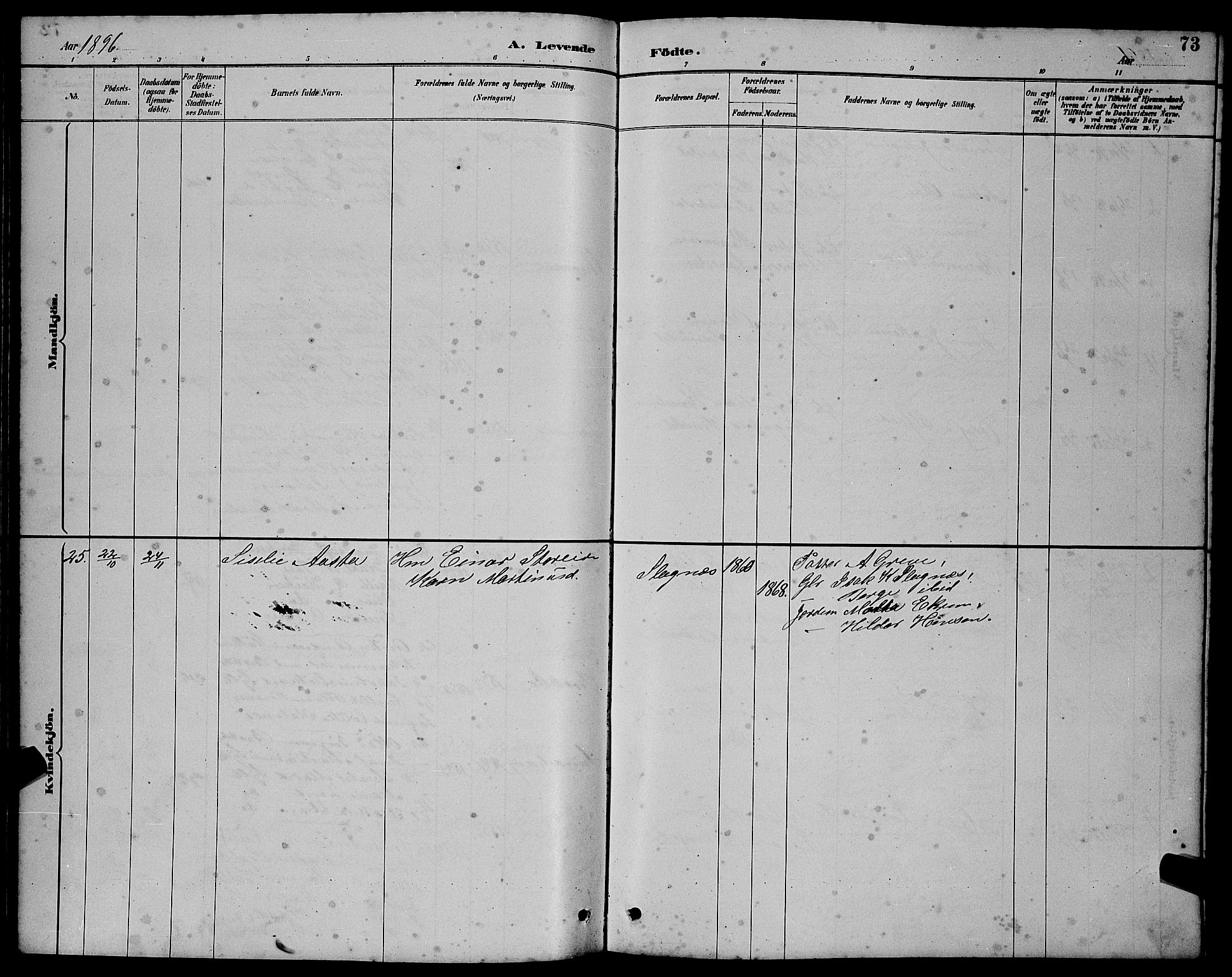 Ministerialprotokoller, klokkerbøker og fødselsregistre - Møre og Romsdal, AV/SAT-A-1454/501/L0017: Klokkerbok nr. 501C03, 1885-1901, s. 73