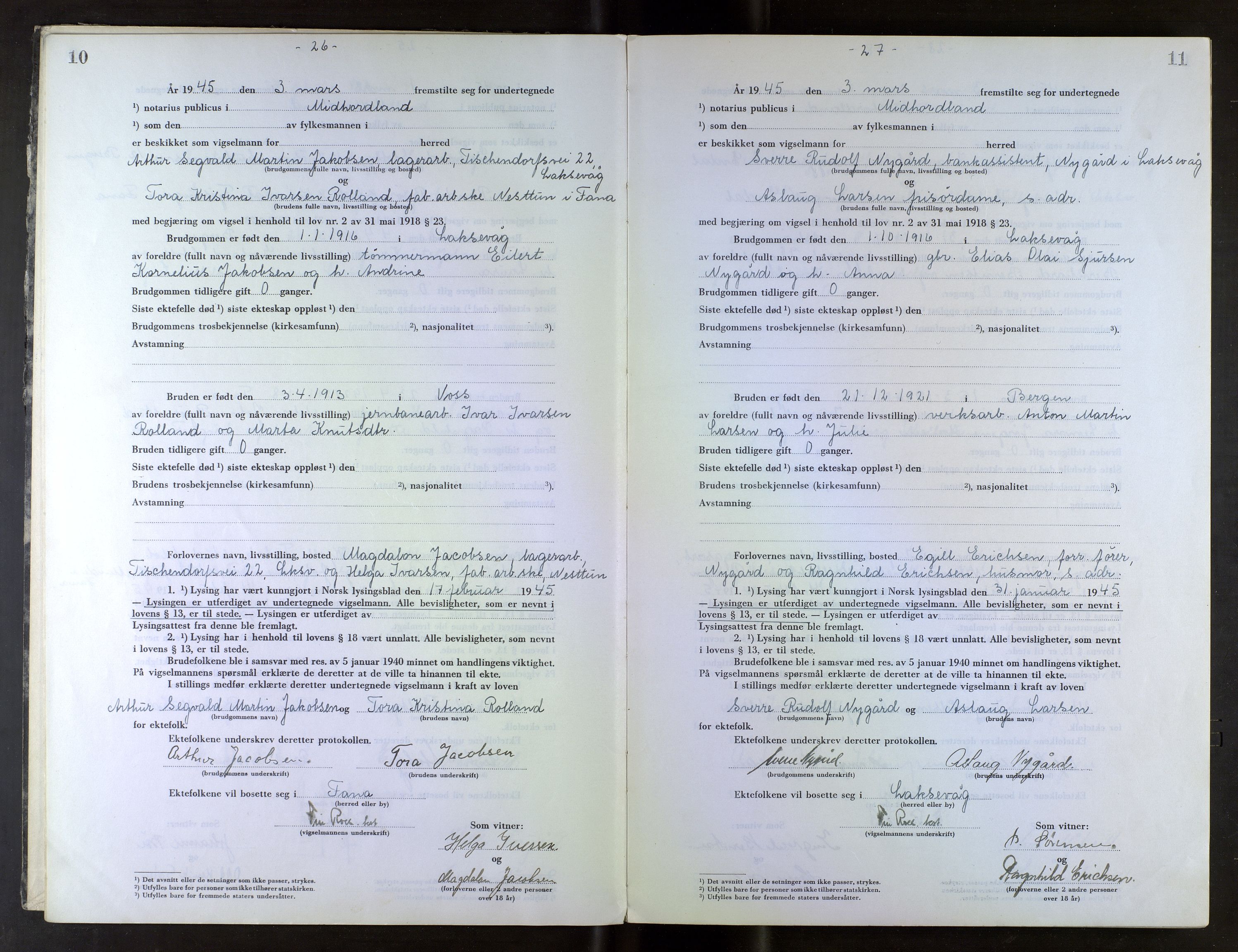 Midhordland sorenskriveri, AV/SAB-A-3001/1/M/Mc/Mca/L0007: Notarialbilag. Vigselbøker, 1945-1948, s. 10-11