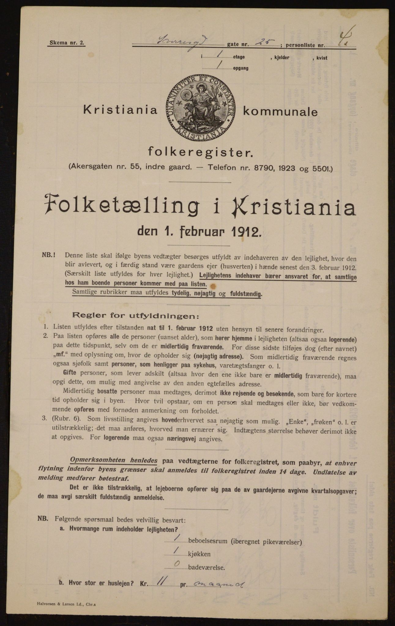 OBA, Kommunal folketelling 1.2.1912 for Kristiania, 1912, s. 106123