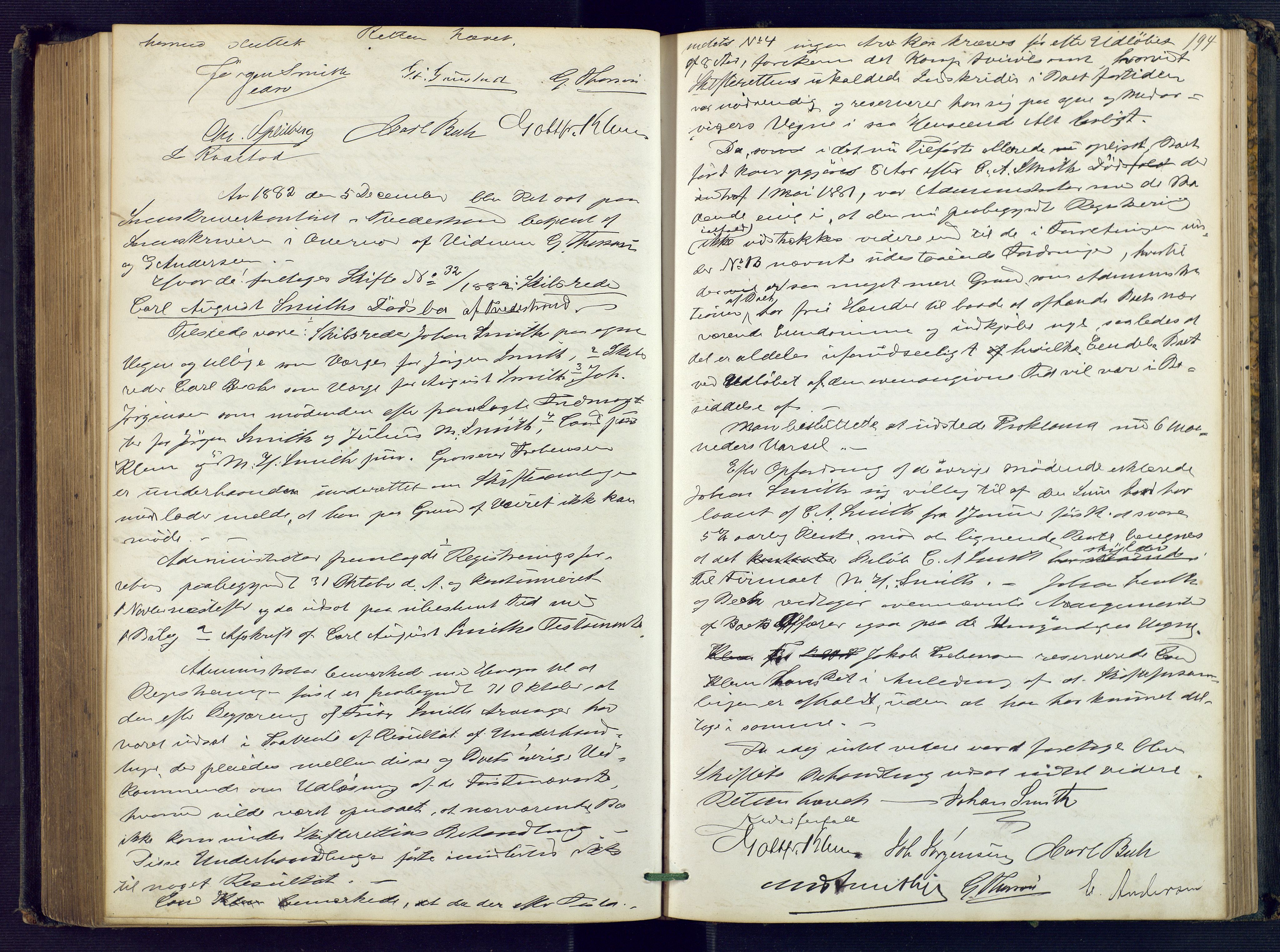 Holt sorenskriveri, AV/SAK-1221-0002/H/Hc/L0016: Skiftebehandlingsprotokoll nr. 7, 1879-1885, s. 193b-194a