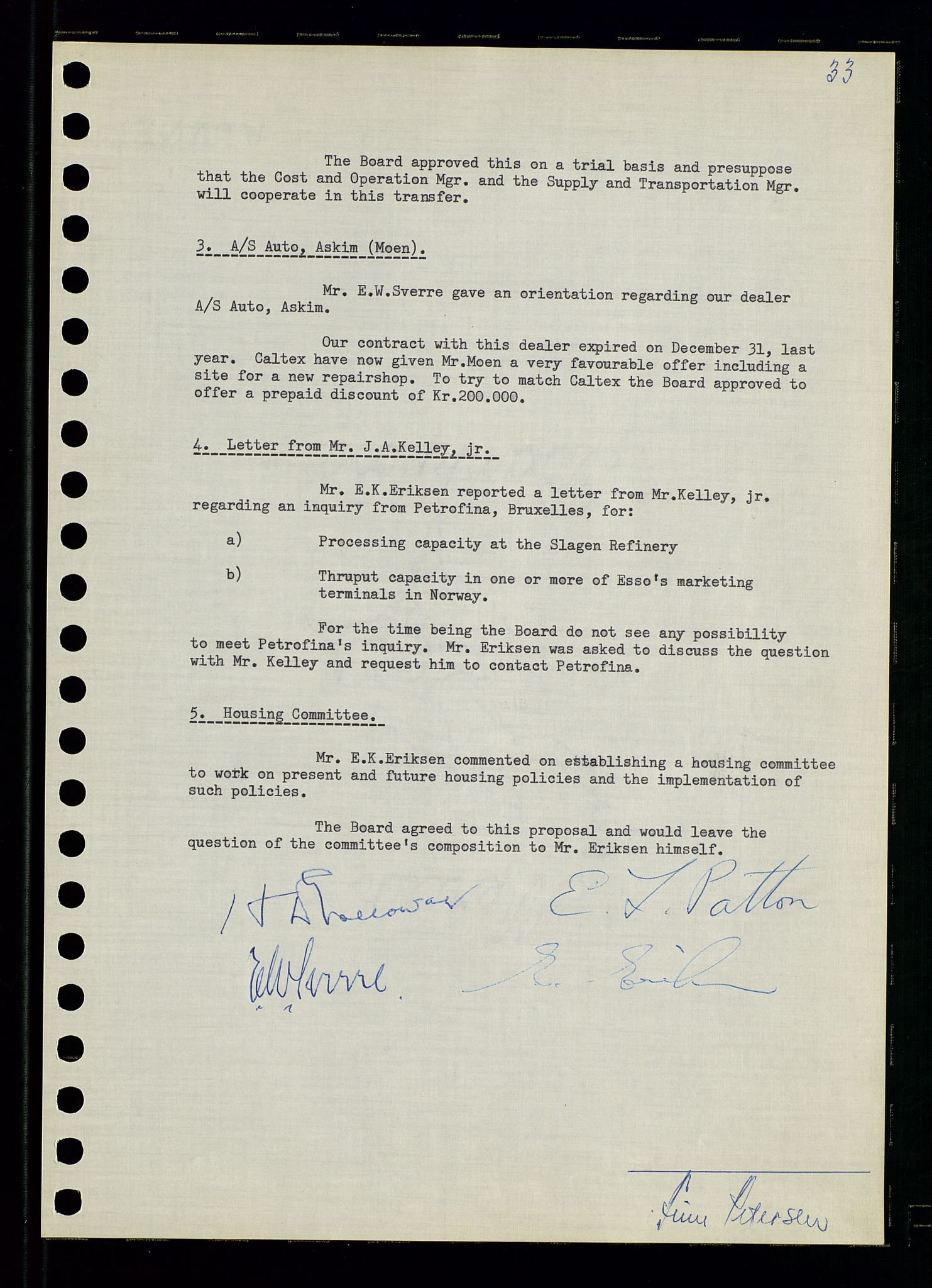 Pa 0982 - Esso Norge A/S, AV/SAST-A-100448/A/Aa/L0001/0003: Den administrerende direksjon Board minutes (styrereferater) / Den administrerende direksjon Board minutes (styrereferater), 1962, s. 33