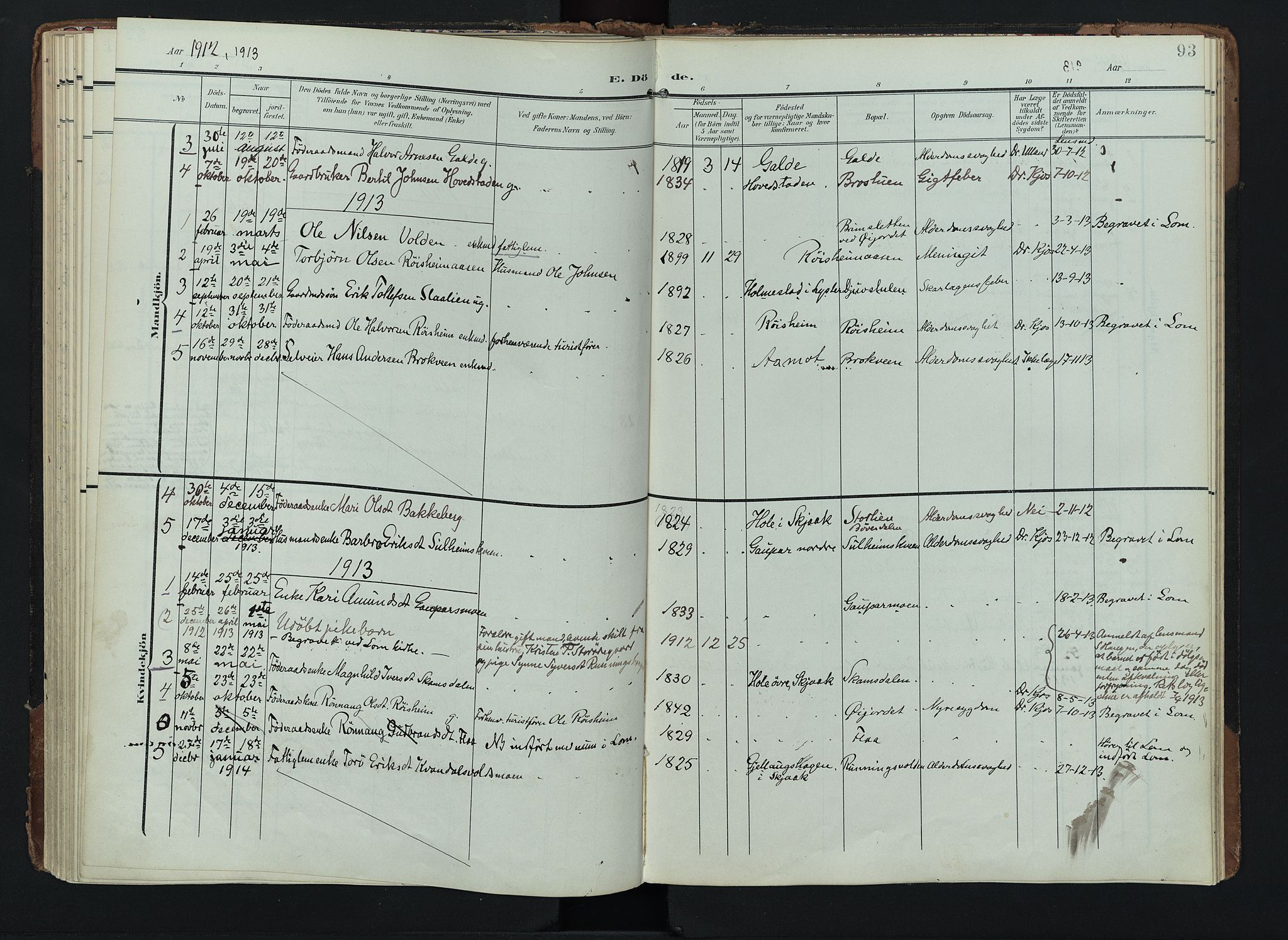 Lom prestekontor, AV/SAH-PREST-070/K/L0012: Ministerialbok nr. 12, 1904-1928, s. 93