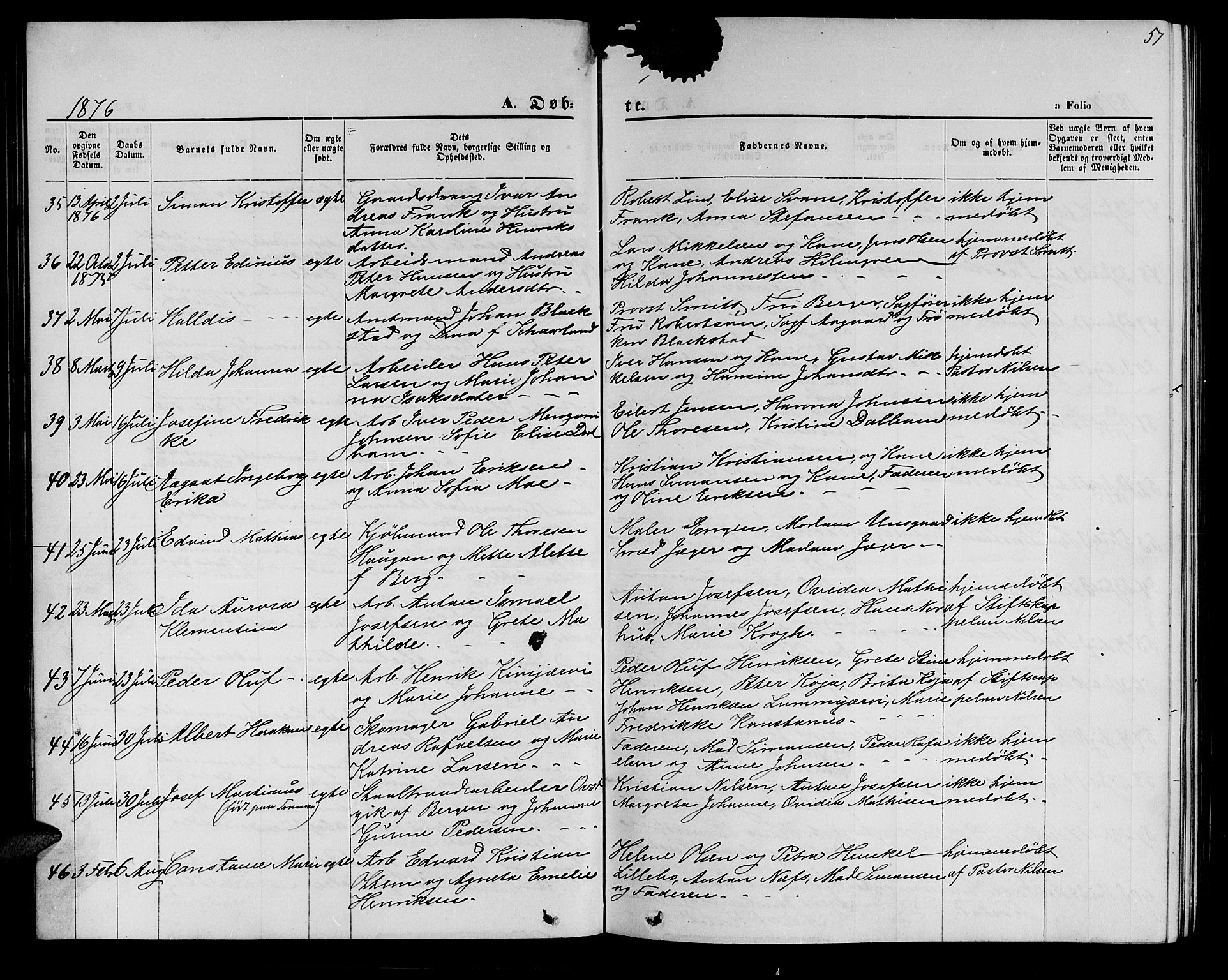 Hammerfest sokneprestkontor, AV/SATØ-S-1347/H/Hb/L0004.klokk: Klokkerbok nr. 4, 1869-1877, s. 57