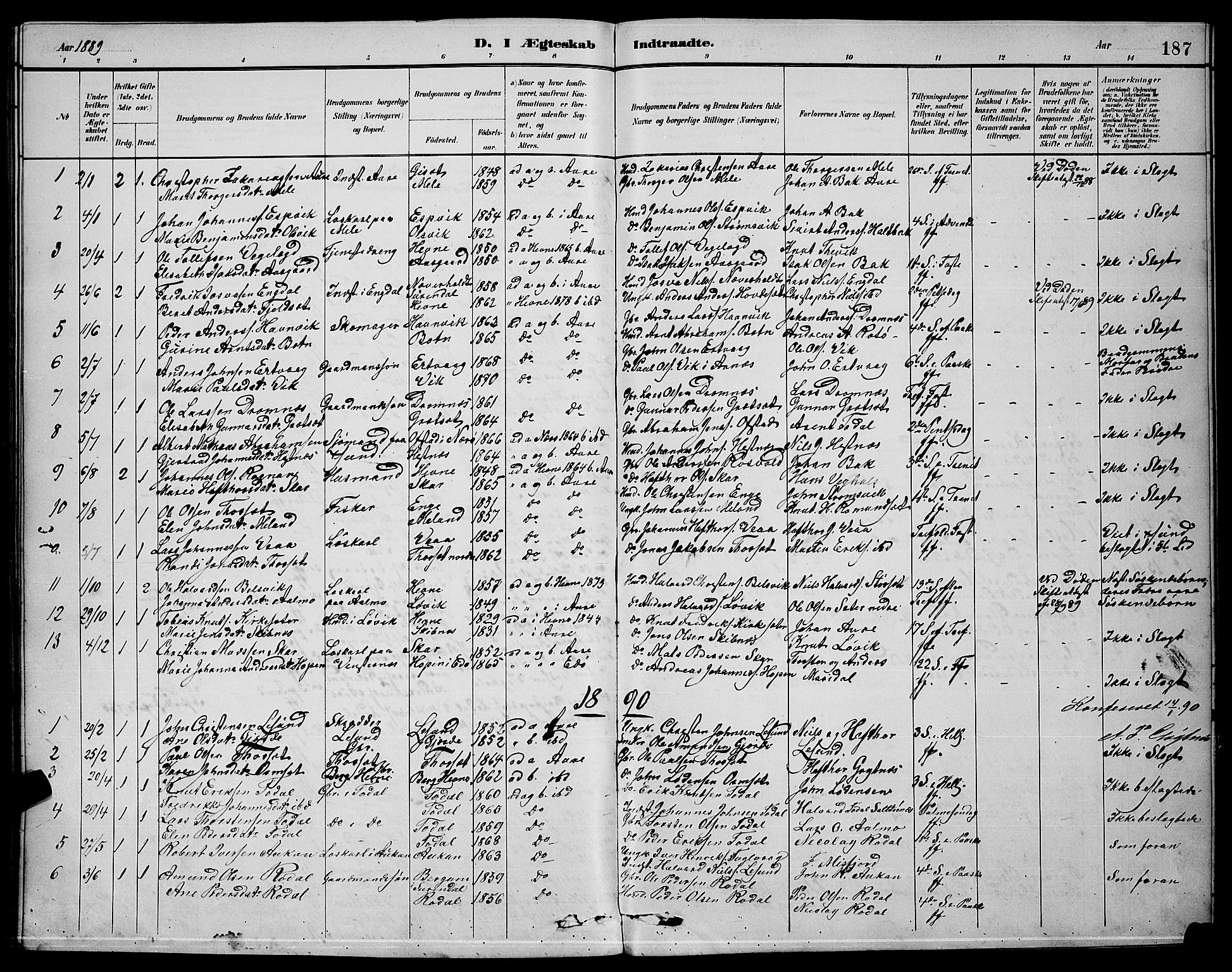 Ministerialprotokoller, klokkerbøker og fødselsregistre - Møre og Romsdal, AV/SAT-A-1454/578/L0909: Klokkerbok nr. 578C02, 1882-1900, s. 187