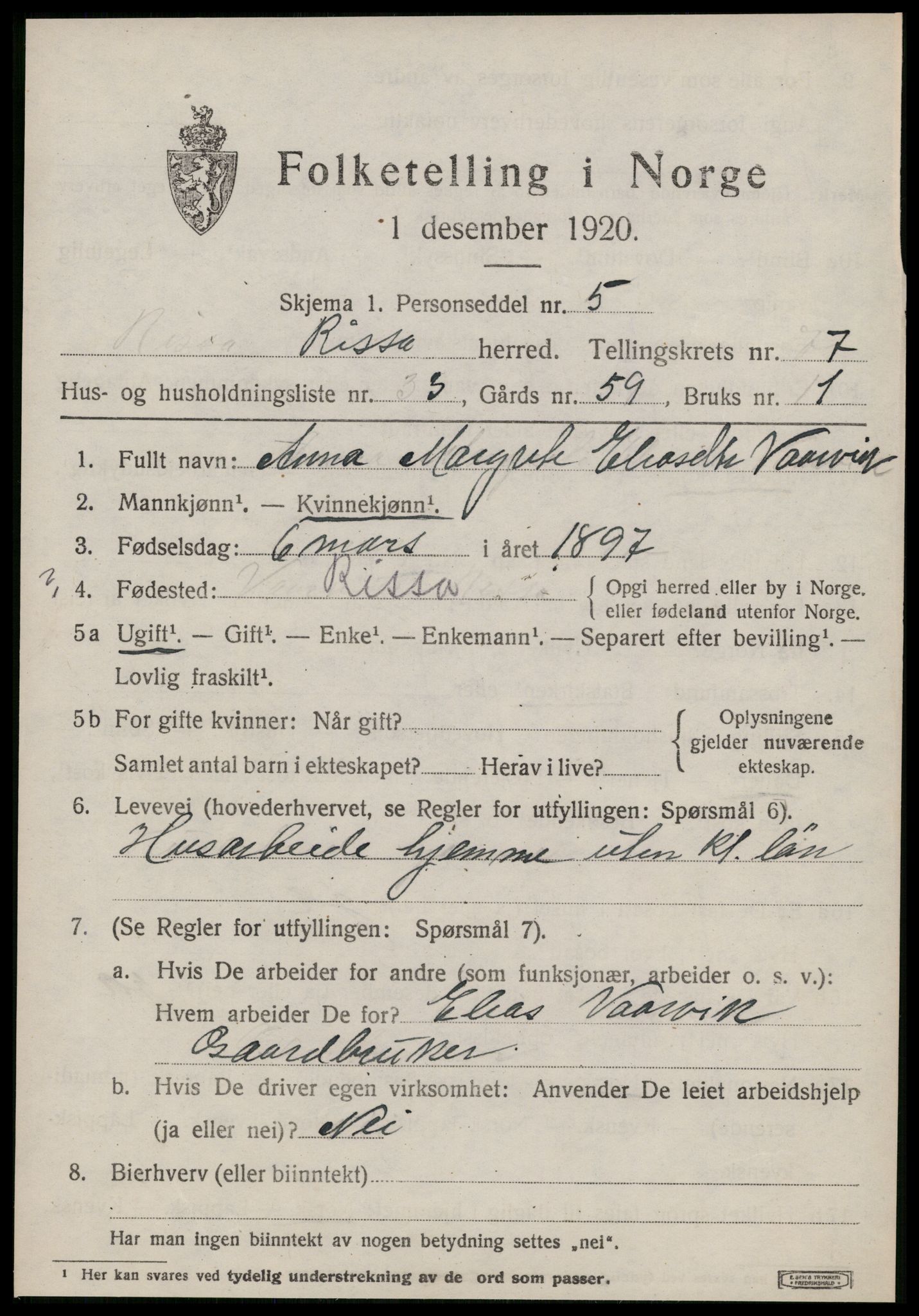 SAT, Folketelling 1920 for 1624 Rissa herred, 1920, s. 4823