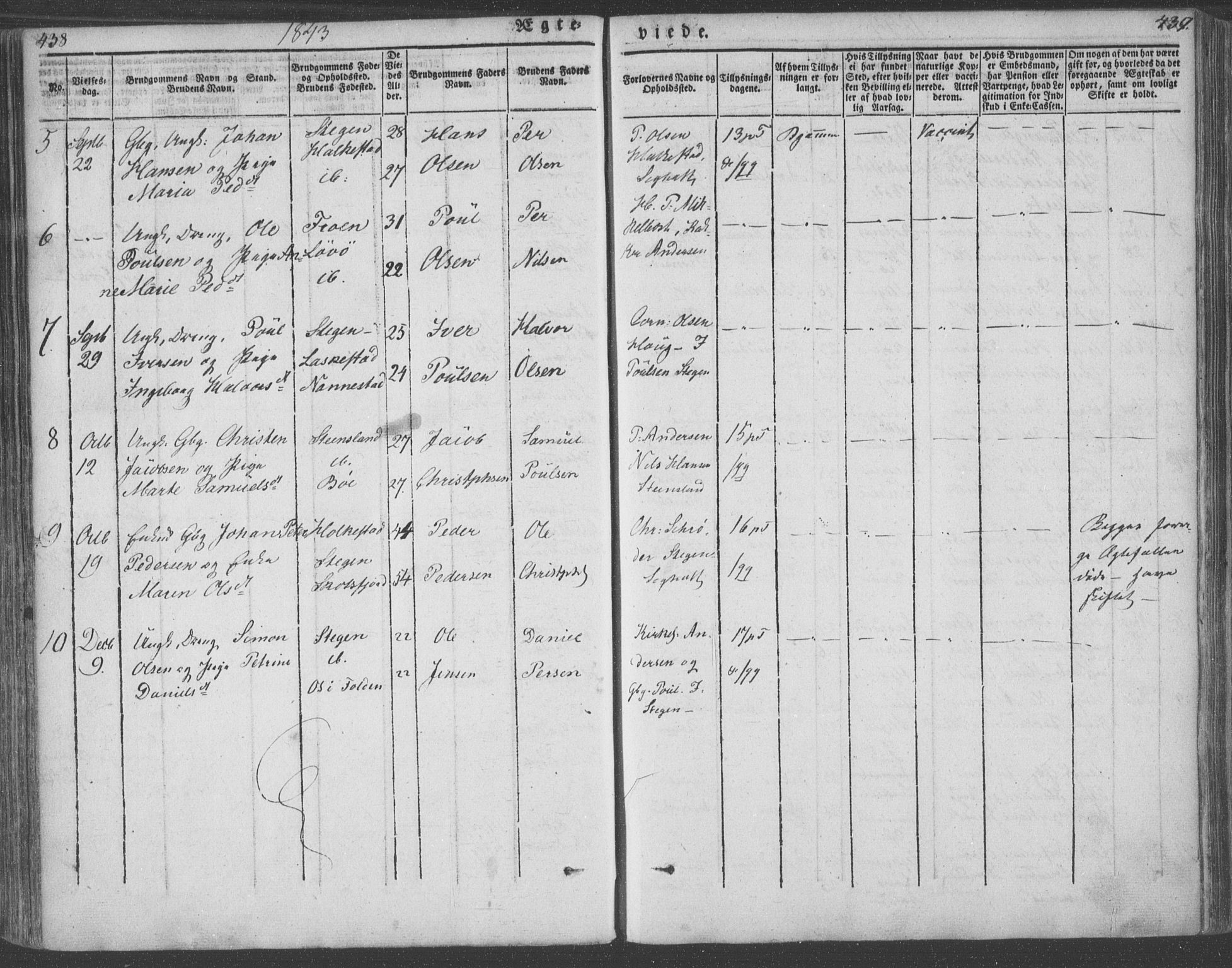 Ministerialprotokoller, klokkerbøker og fødselsregistre - Nordland, AV/SAT-A-1459/855/L0799: Ministerialbok nr. 855A07, 1834-1852, s. 438-439