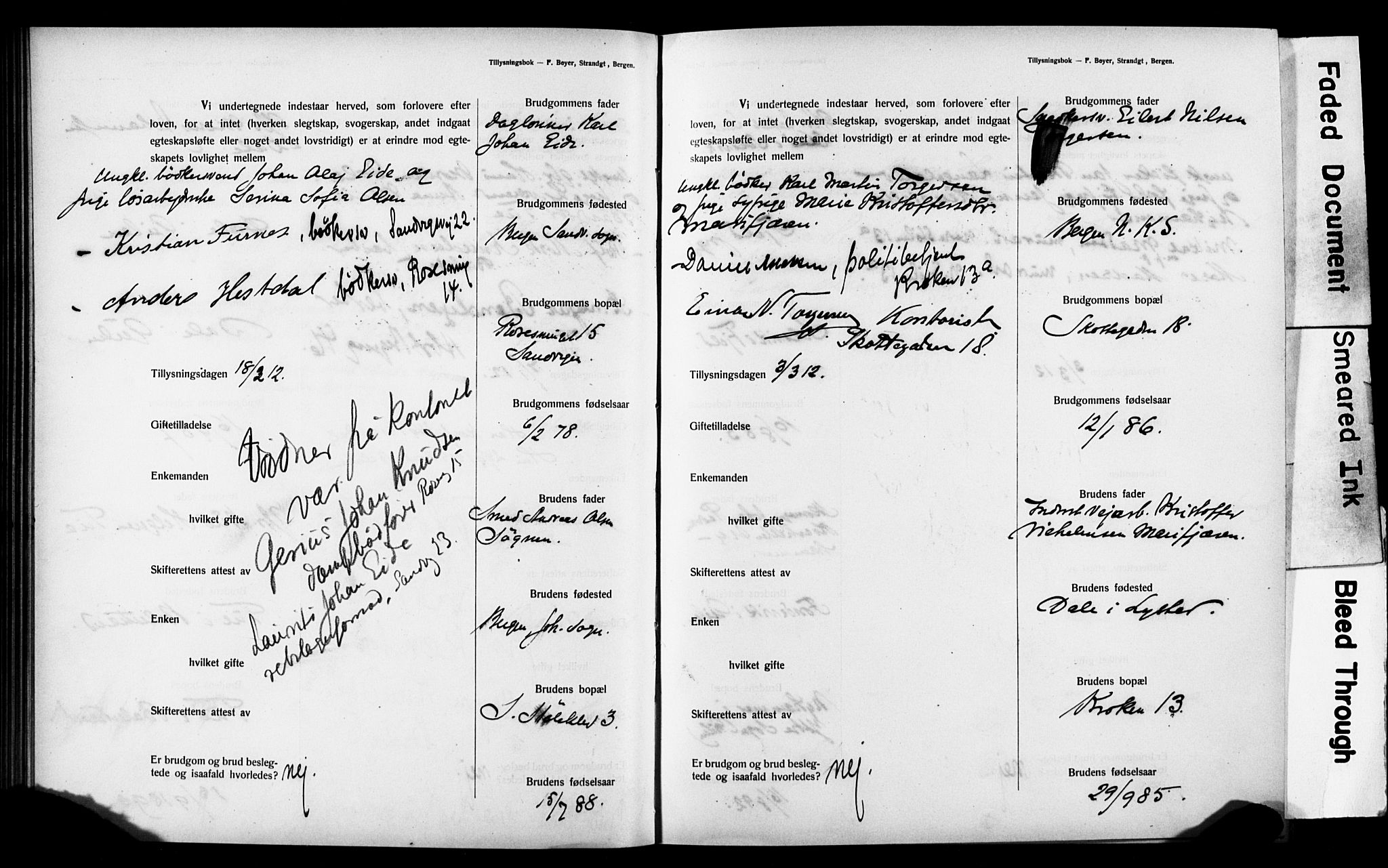 Mariakirken Sokneprestembete, SAB/A-76901: Forlovererklæringer nr. II.5.3, 1909-1917, s. 64