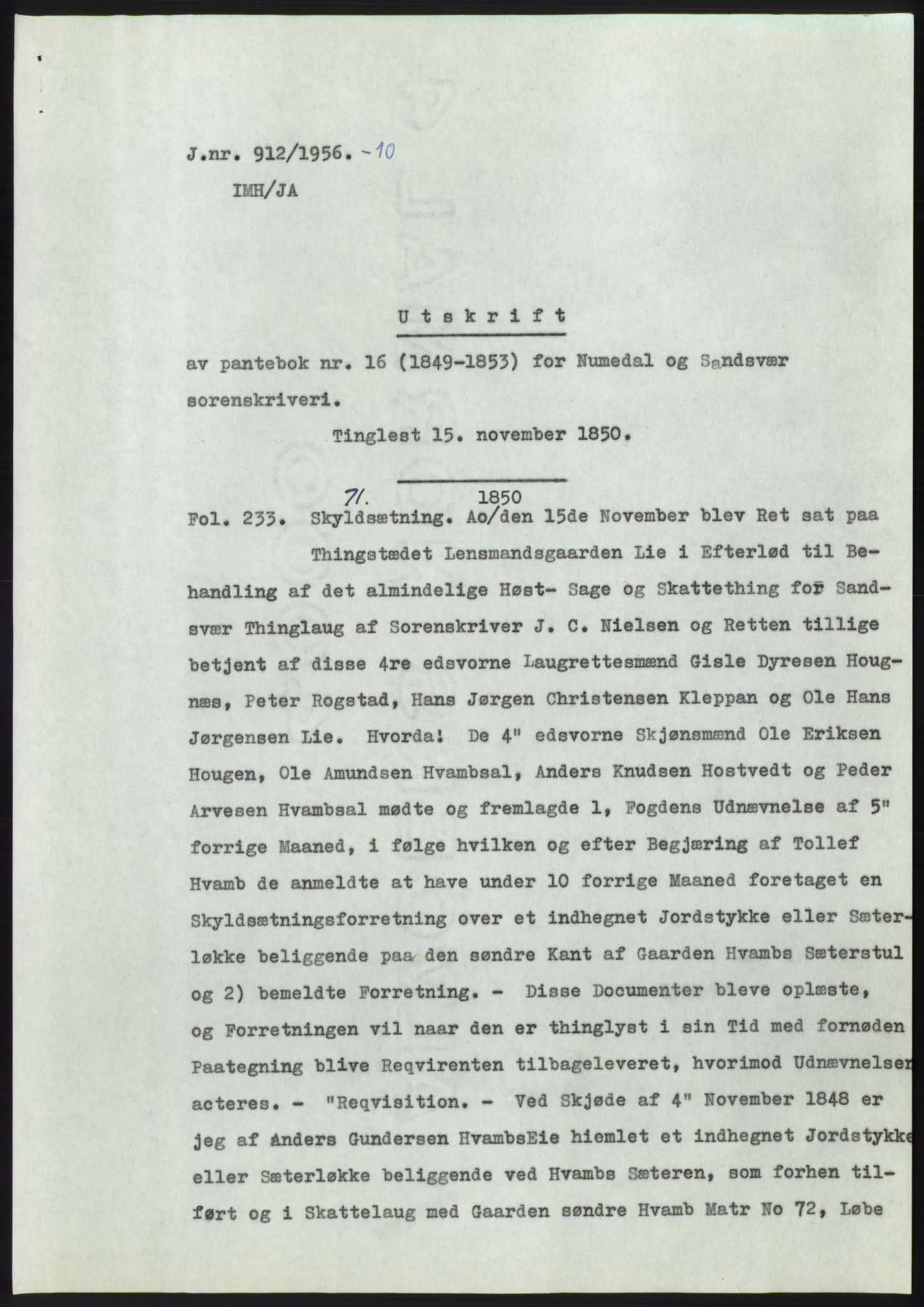Statsarkivet i Kongsberg, AV/SAKO-A-0001/E/Ee/L0007: Avskrifter, SAO jnr. 802/1956 - 1199/1956, 1956, s. 165