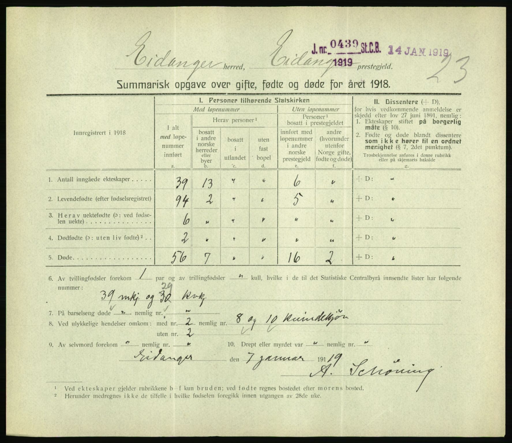 Statistisk sentralbyrå, Sosiodemografiske emner, Befolkning, RA/S-2228/D/Df/Dfb/Dfbh/L0059: Summariske oppgaver over gifte, fødte og døde for hele landet., 1918, s. 539