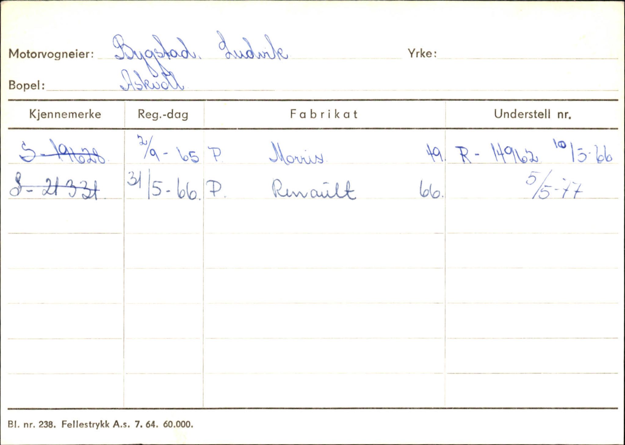 Statens vegvesen, Sogn og Fjordane vegkontor, AV/SAB-A-5301/4/F/L0132: Eigarregister Askvoll A-Å. Balestrand A-Å, 1945-1975, s. 149