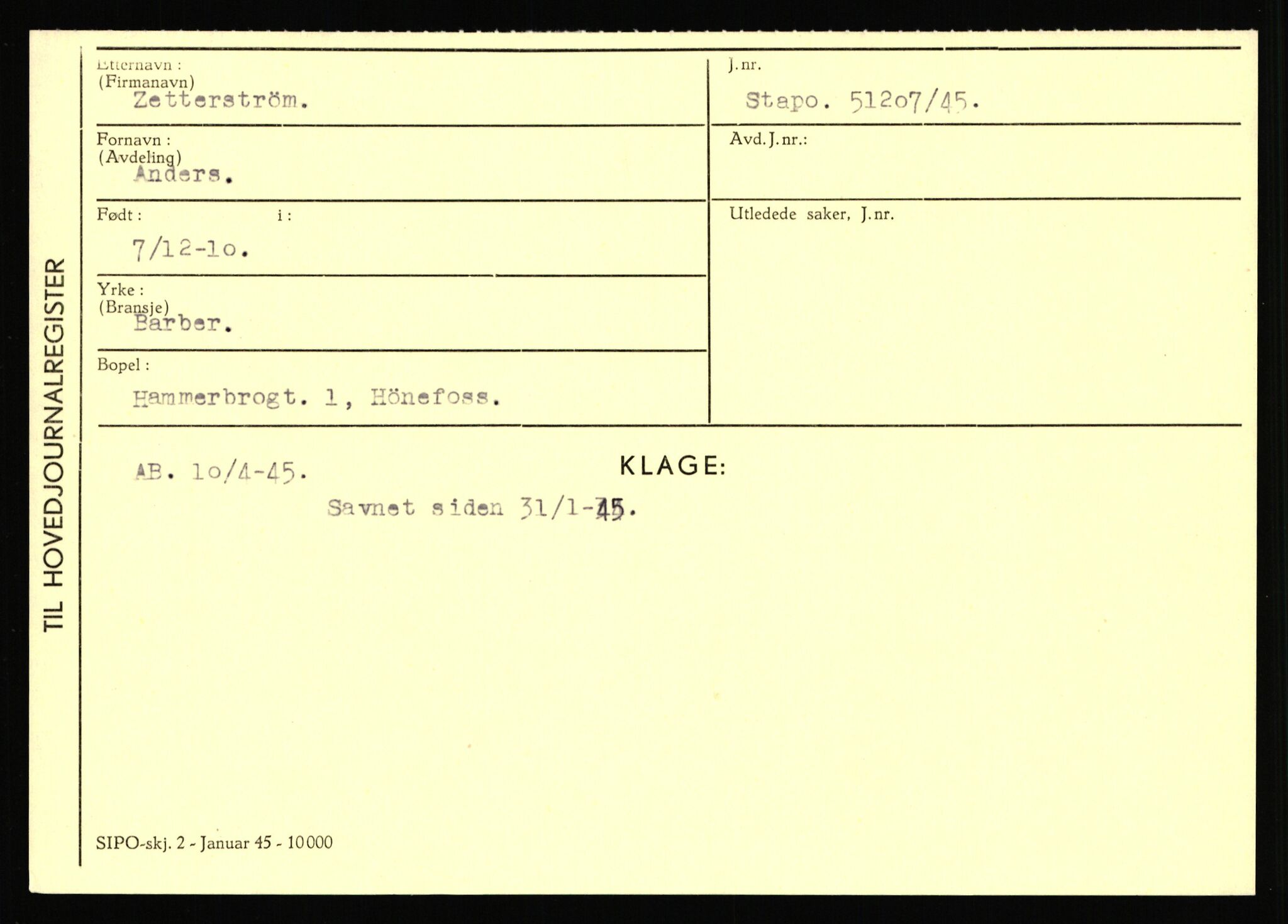 Statspolitiet - Hovedkontoret / Osloavdelingen, AV/RA-S-1329/C/Ca/L0016: Uberg - Øystese, 1943-1945, s. 3314