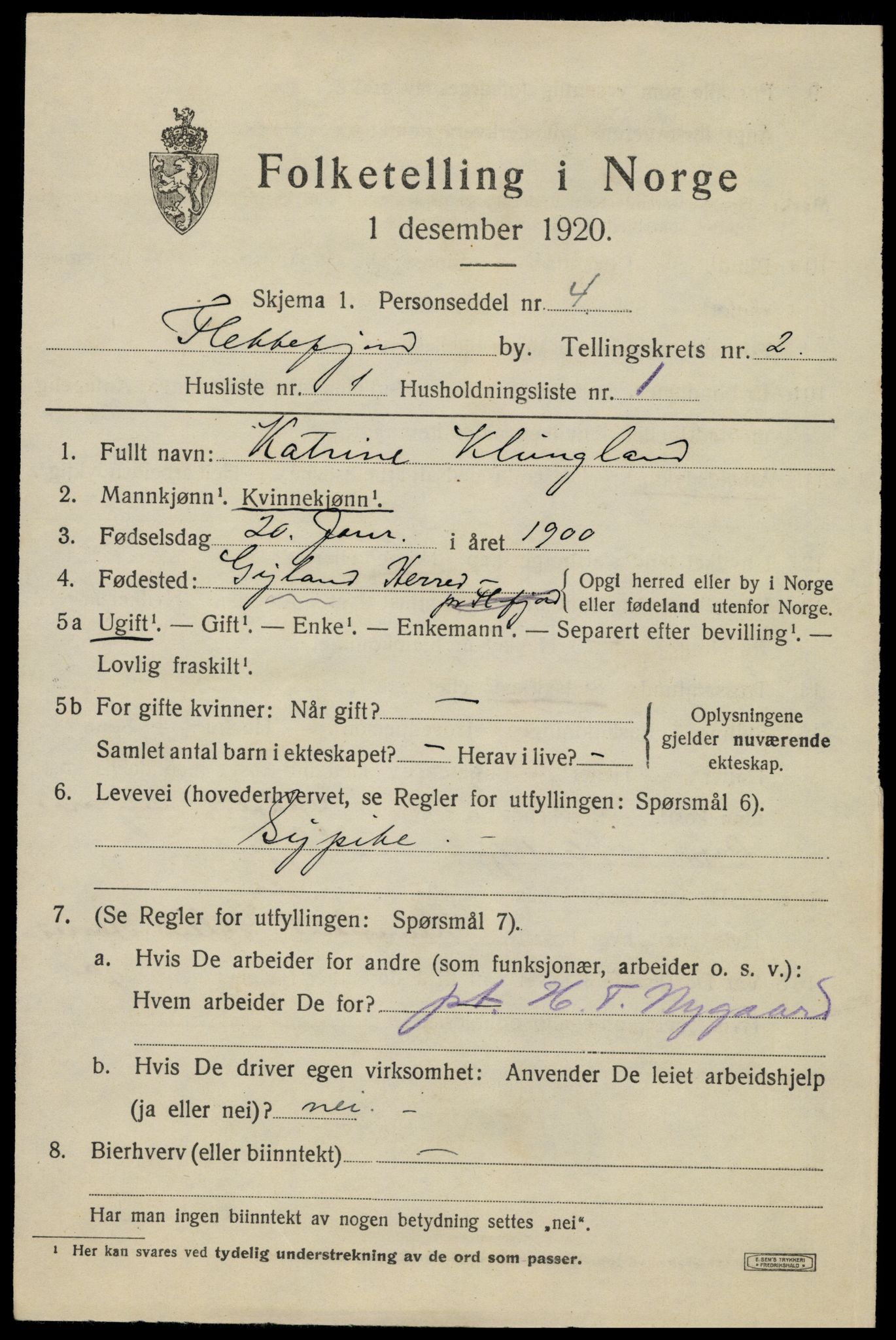 SAK, Folketelling 1920 for 1004 Flekkefjord kjøpstad, 1920, s. 2498