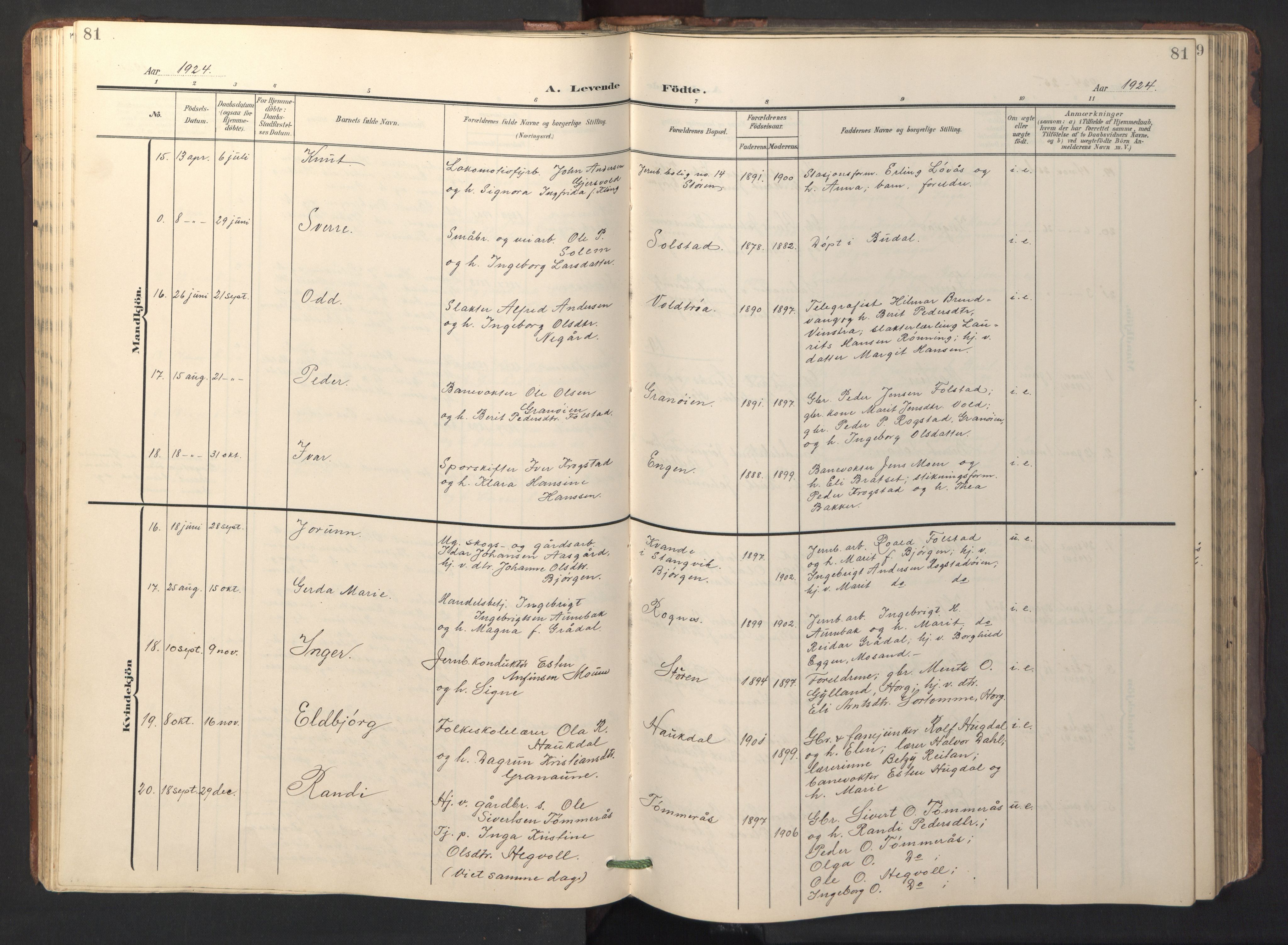 Ministerialprotokoller, klokkerbøker og fødselsregistre - Sør-Trøndelag, SAT/A-1456/687/L1019: Klokkerbok nr. 687C03, 1904-1931, s. 81