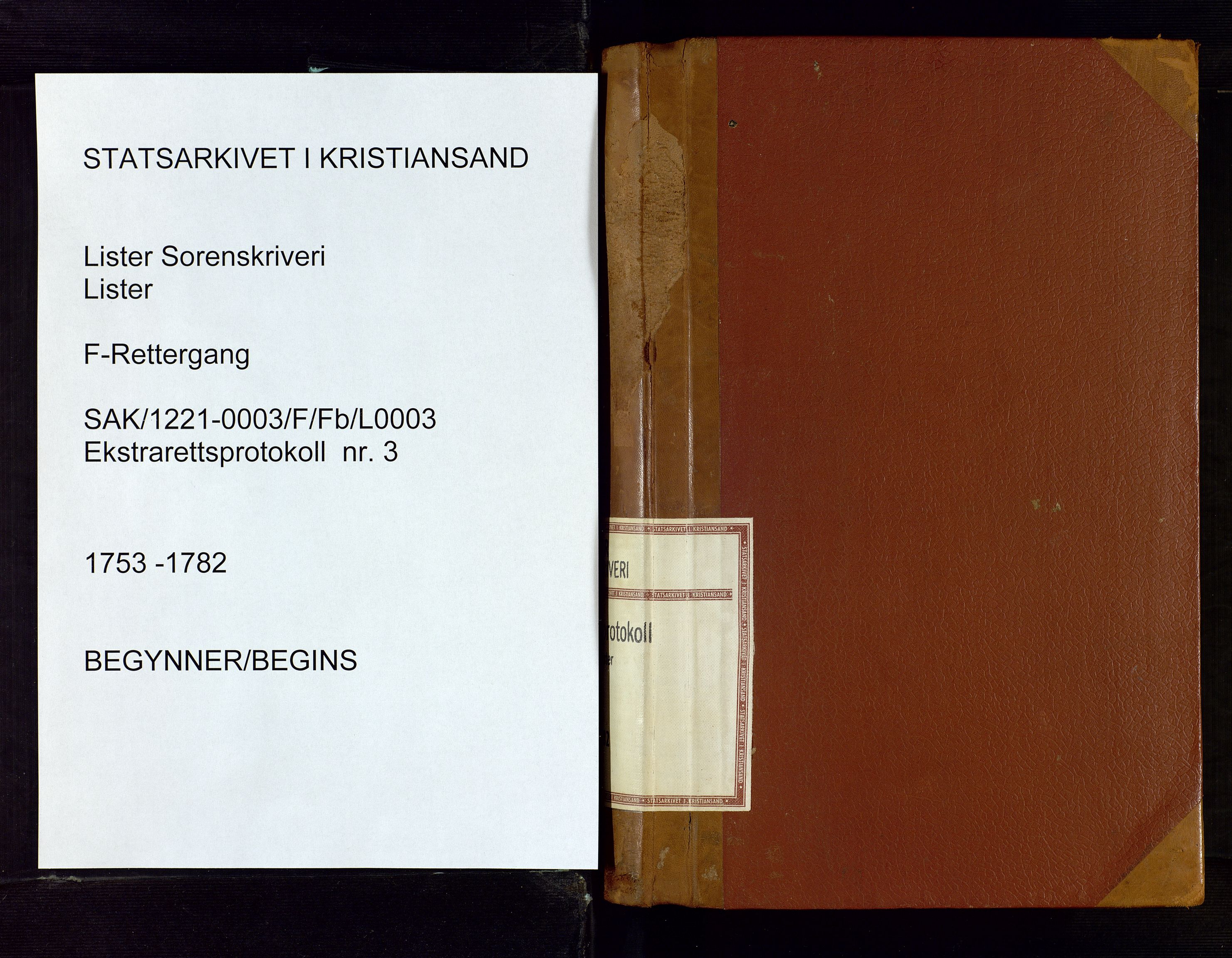 Lister sorenskriveri, AV/SAK-1221-0003/F/Fb/L0003: Ekstrarettsprotokoll med register nr 3, 1753-1782