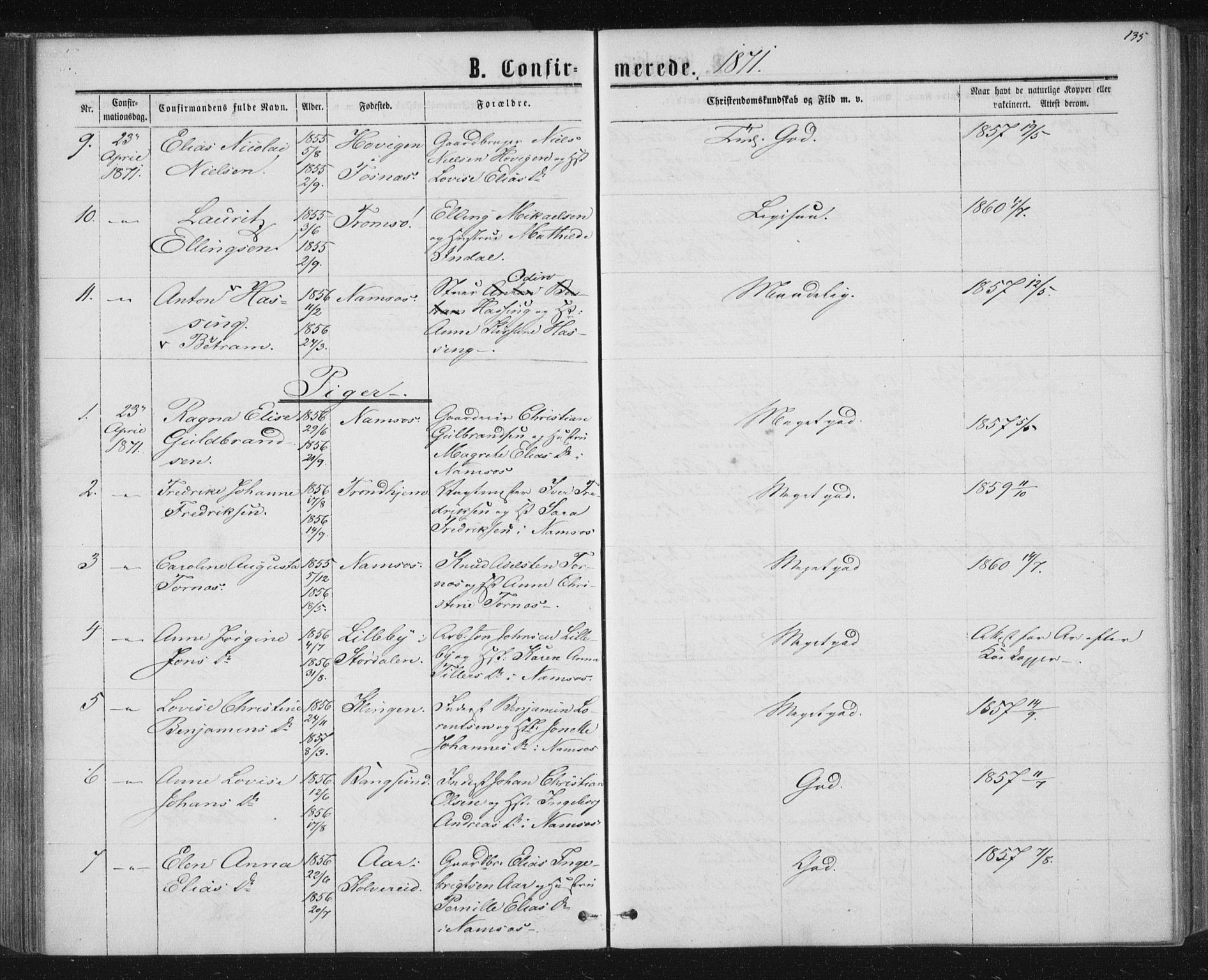 Ministerialprotokoller, klokkerbøker og fødselsregistre - Nord-Trøndelag, SAT/A-1458/768/L0570: Ministerialbok nr. 768A05, 1865-1874, s. 135