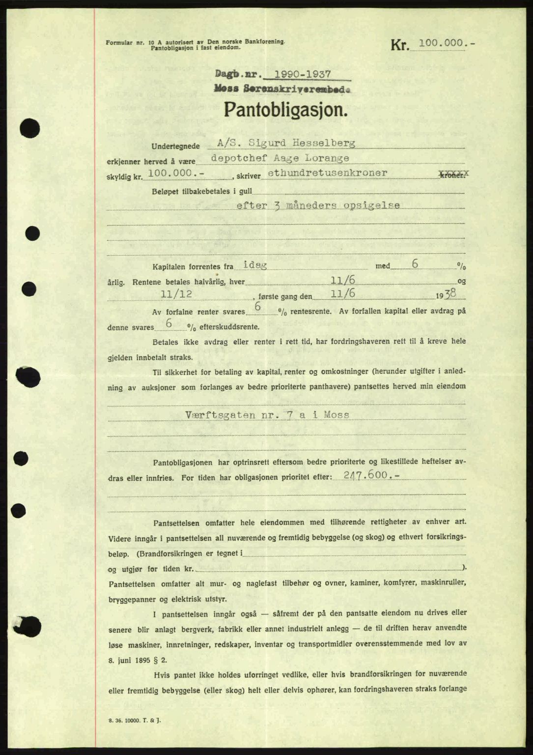 Moss sorenskriveri, SAO/A-10168: Pantebok nr. B4, 1937-1938, Dagboknr: 1990/1937