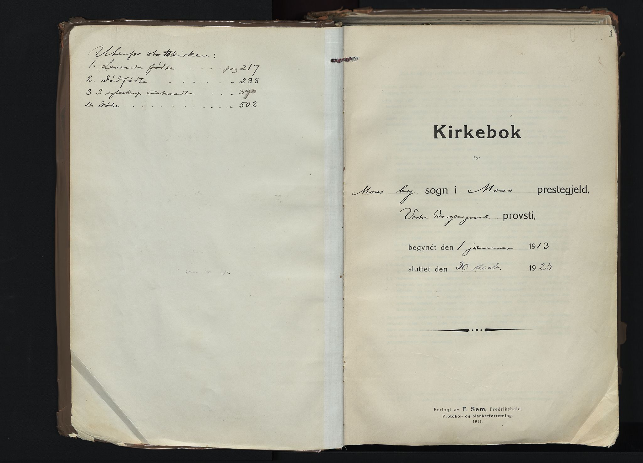 Moss prestekontor Kirkebøker, SAO/A-2003/F/Fb/L0005: Ministerialbok nr. II 5, 1913-1923, s. 1